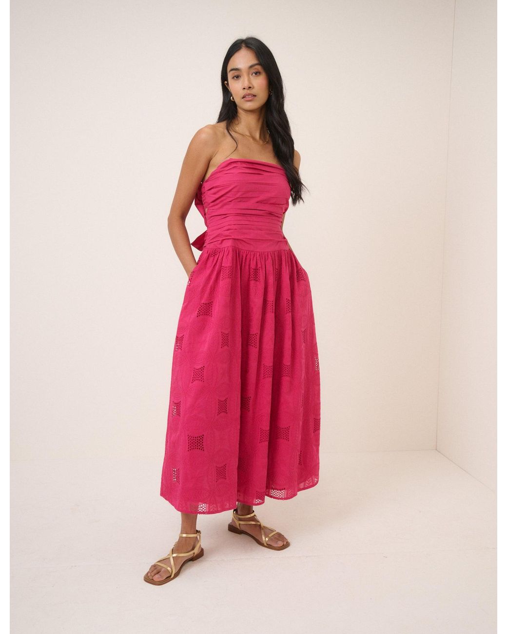 Nobody's Child Red Bandeau Broderie Anglaise Ariella Midi Dress