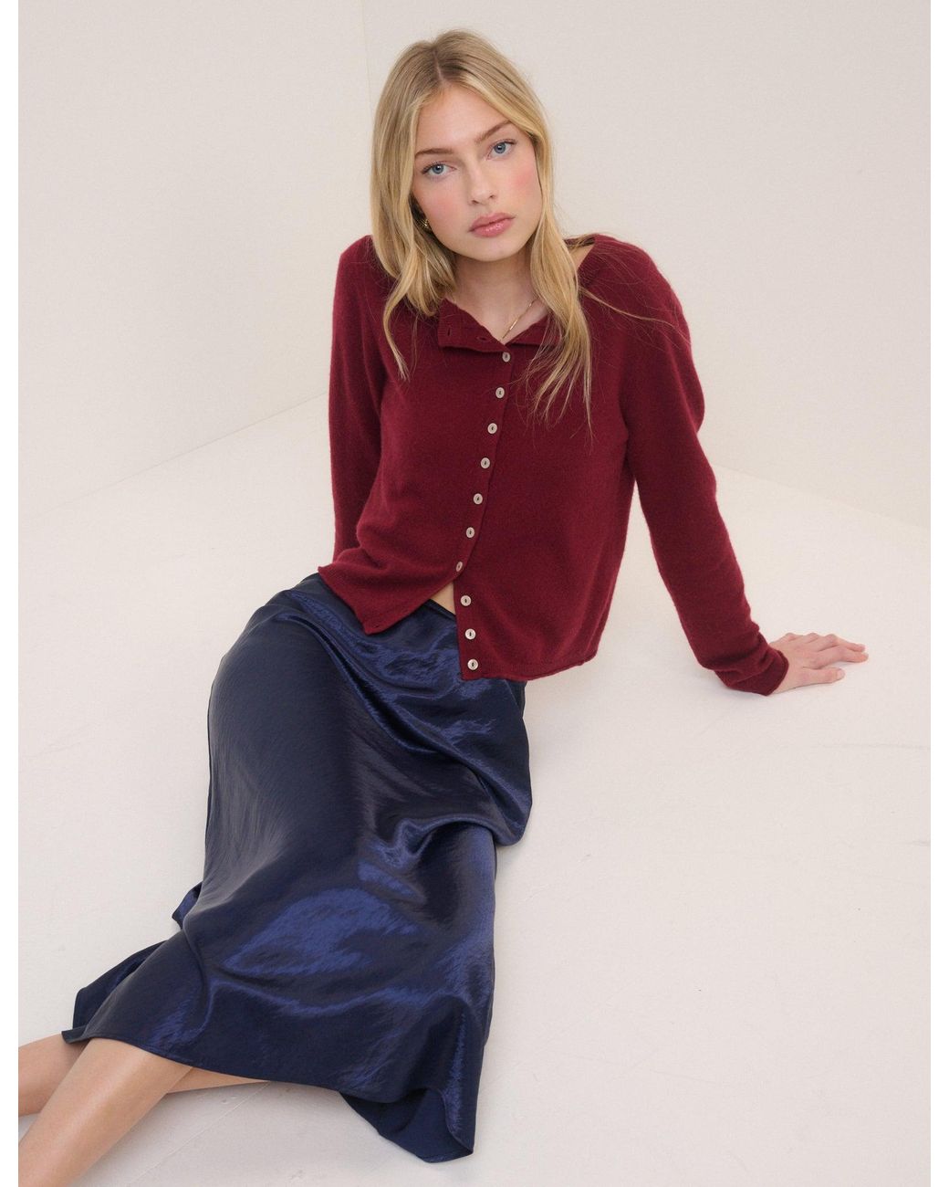 Nobody's Child Blue Satin Mila Midi Skirt