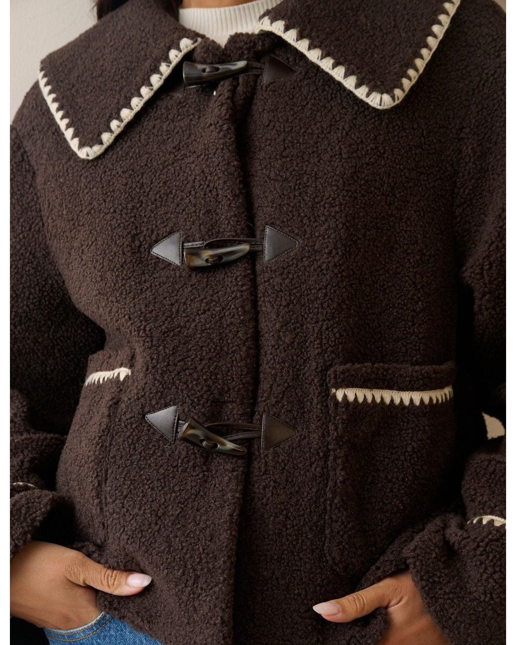 Nobody's Child Blue Oversized Collar Borg Jacket