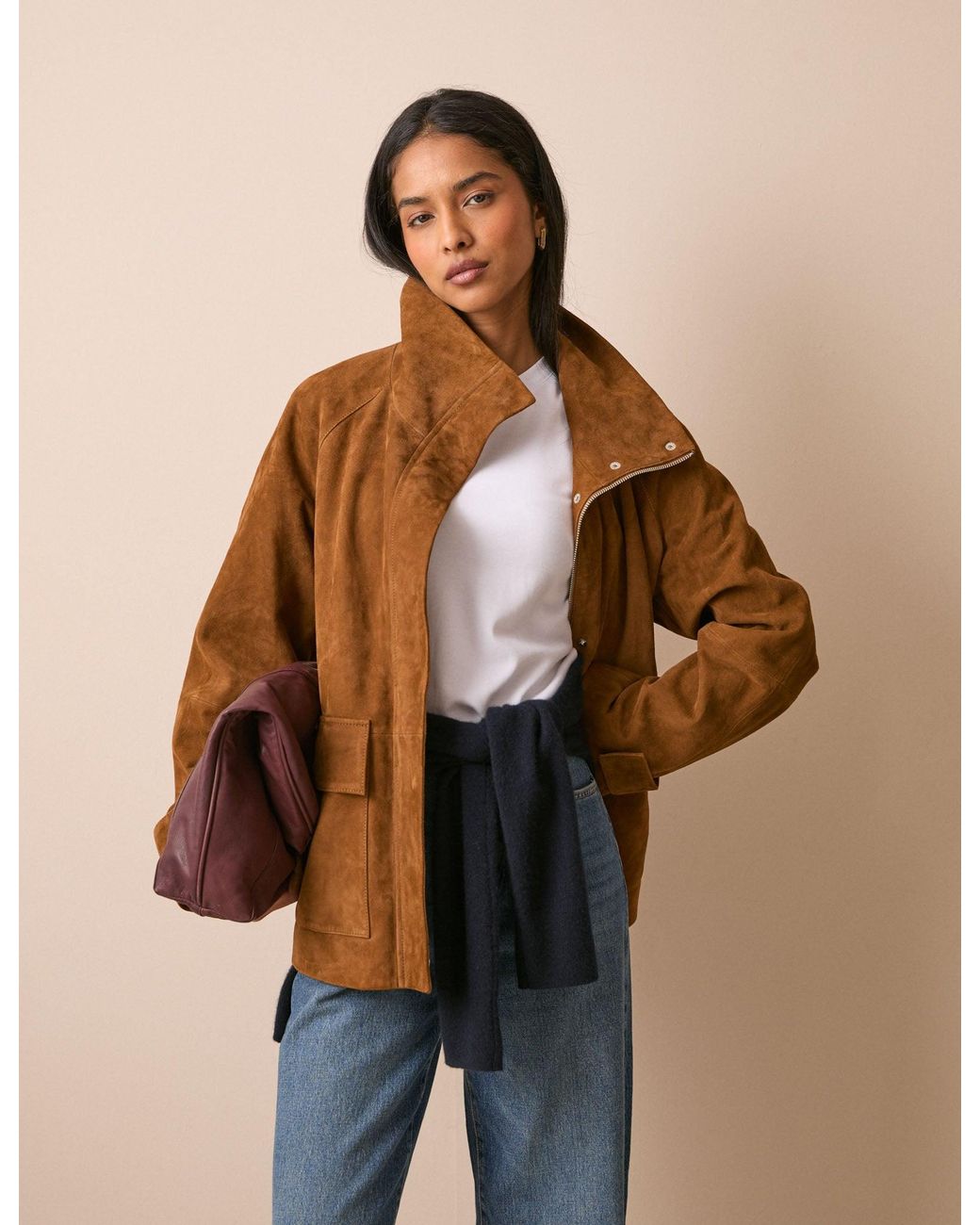 Nobody's Child Brown Tan Suede Funnel Neck Langham Jacket