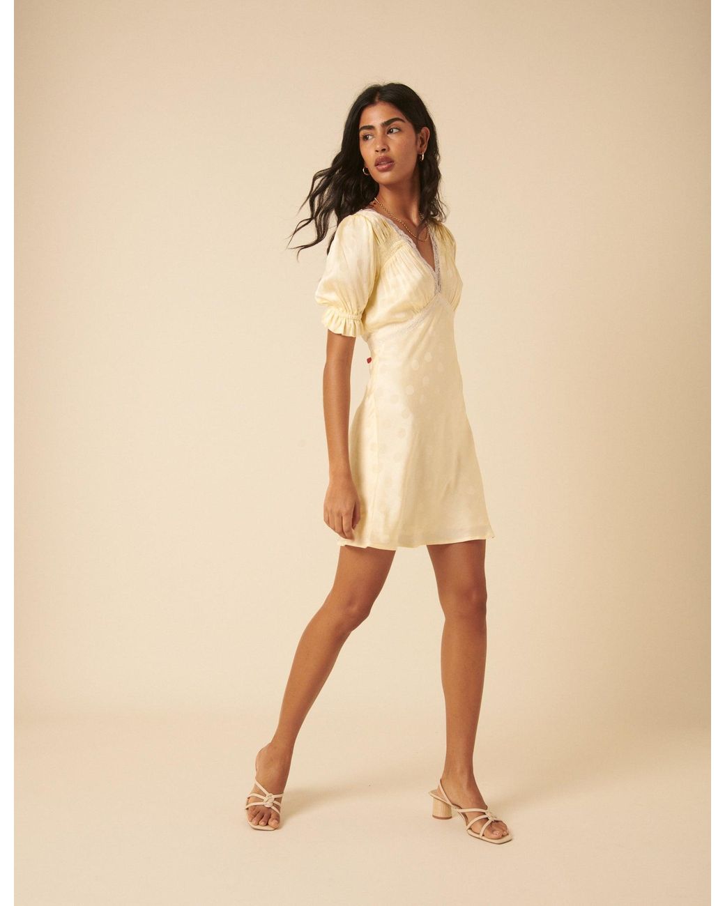 Nobody's Child Natural Butter Polka Dot Jacquard Angela Mini Dress