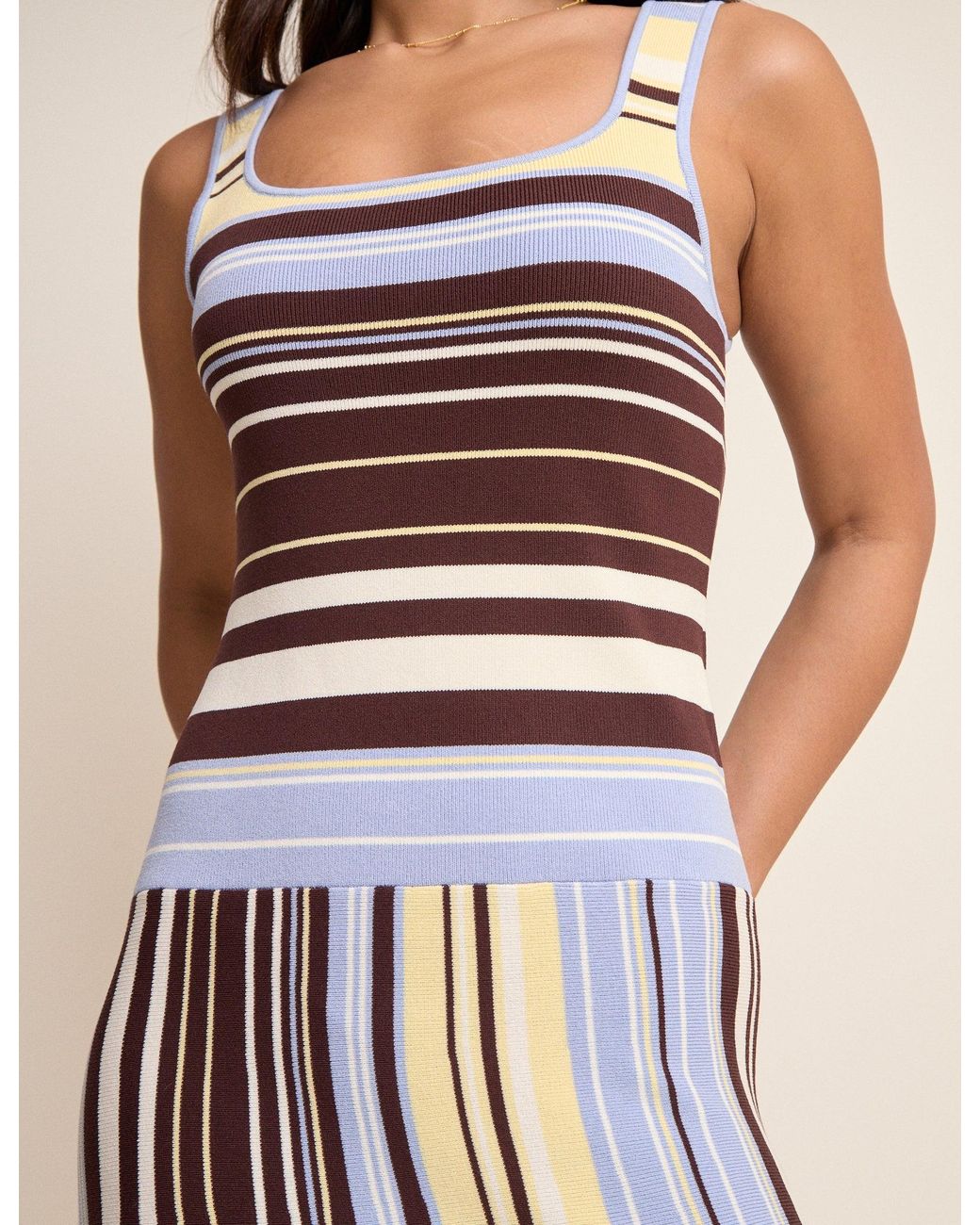Nobody's Child Green And Striped Drop Waist Knit Dress