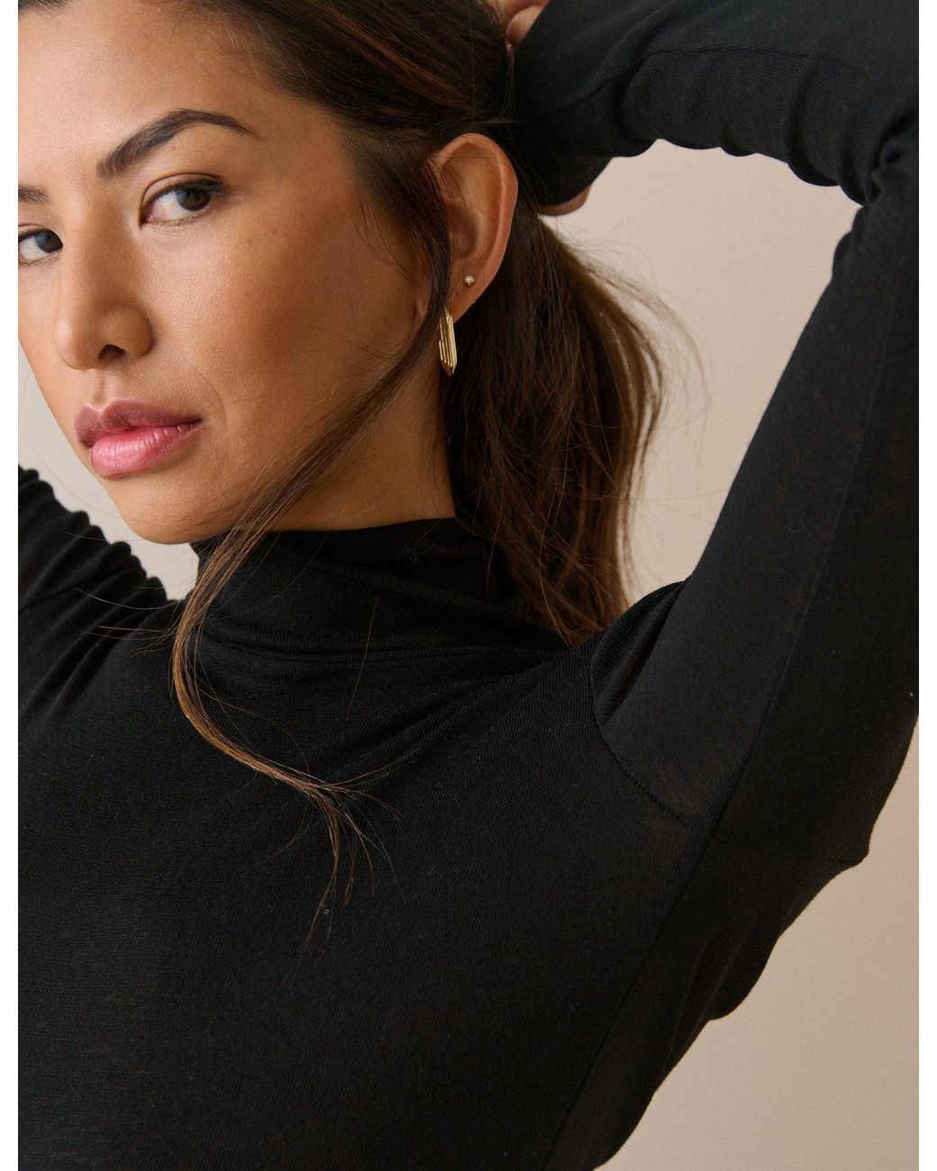 Nobody's Child Black Merino Wool Roll Neck Top
