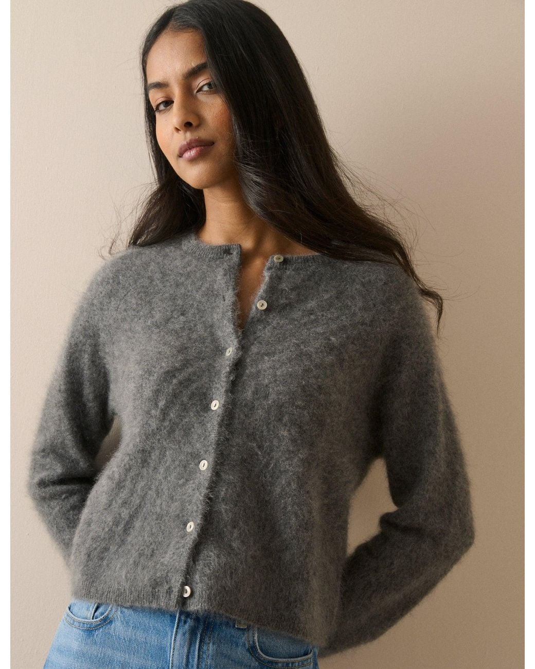 Nobody's Child Gray Marl Cashmere Brushed Cardigan