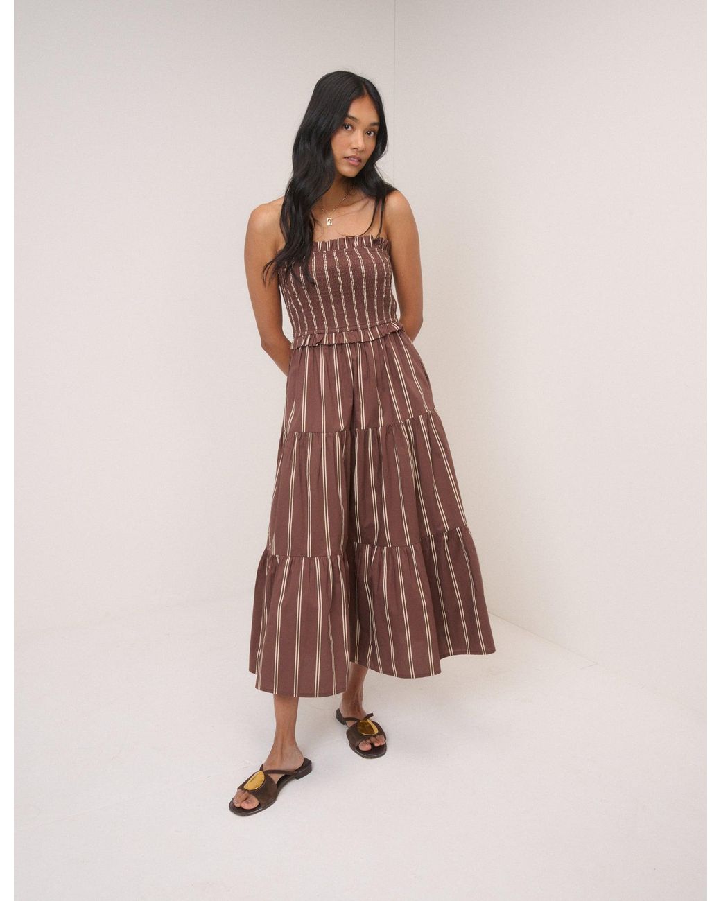 Nobody's Child Pink Striped Eva Midi Bandeau Dress
