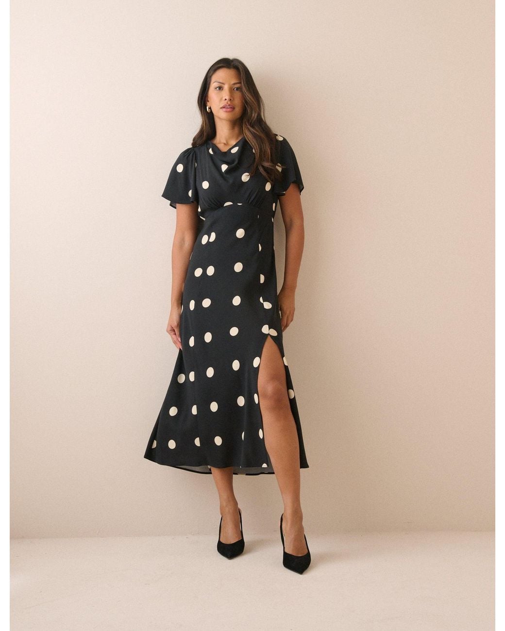 Nobody's Child Natural Polka Dot Cheryl Midi Dress