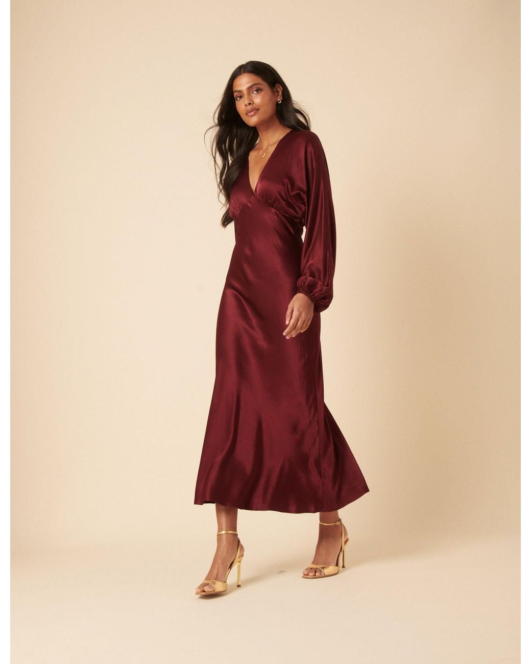 Nobody's Child Pink Burgundy Satin Allura Midi Dress
