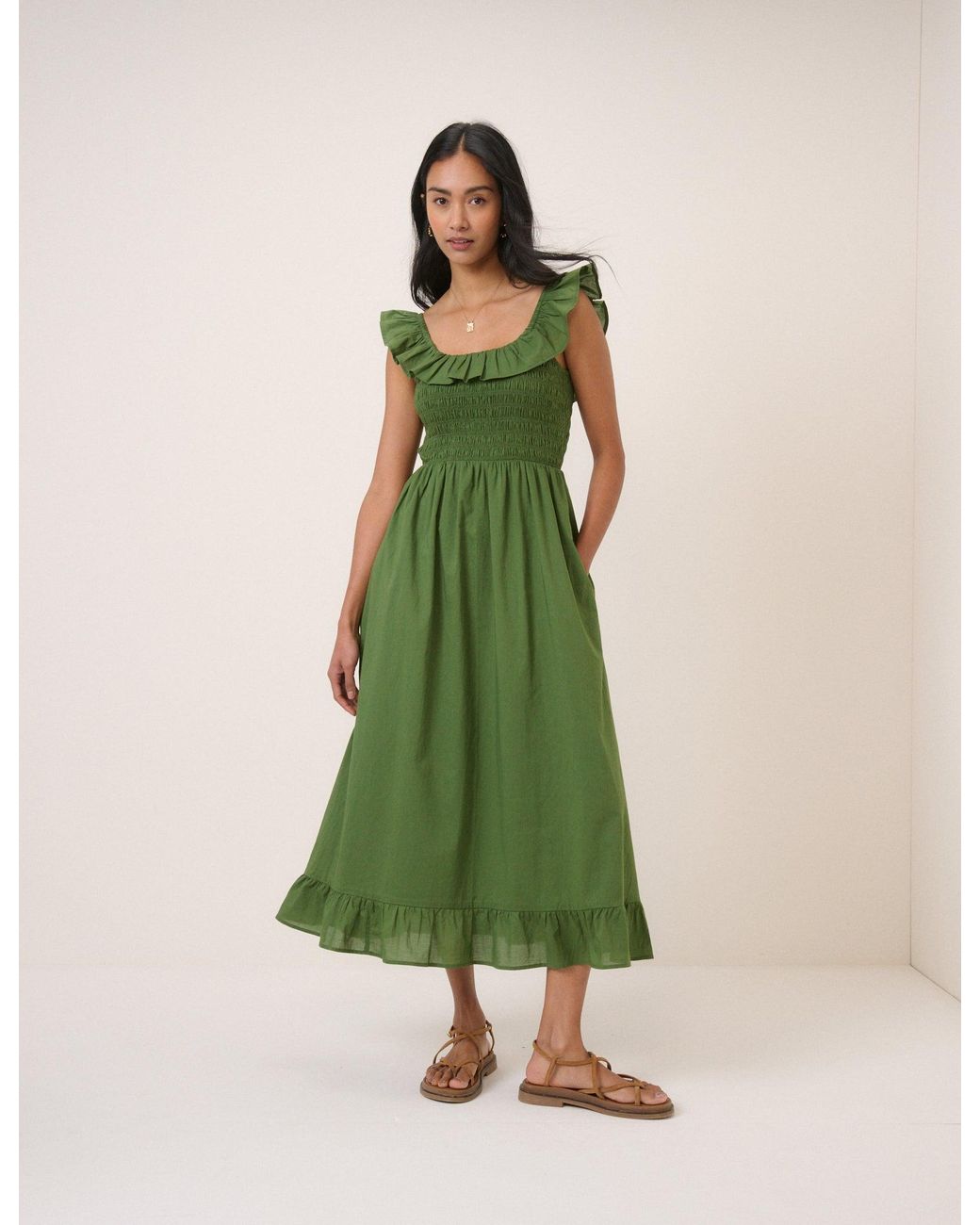 Nobody's Child Green Ruffle Mona Midi Dress