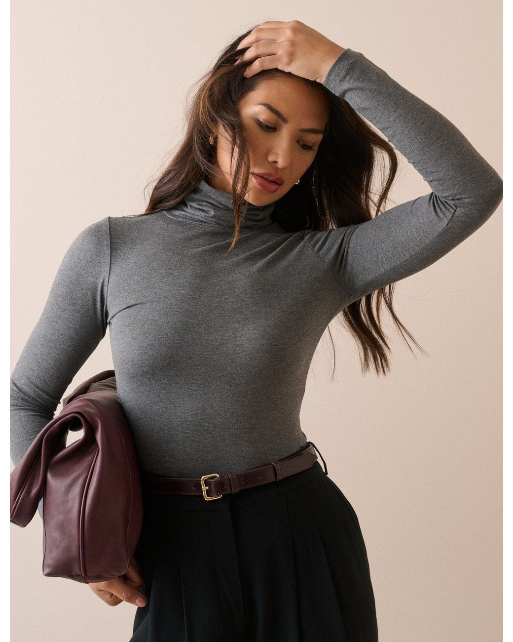 Nobody's Child Gray Roll Neck Jersey Top