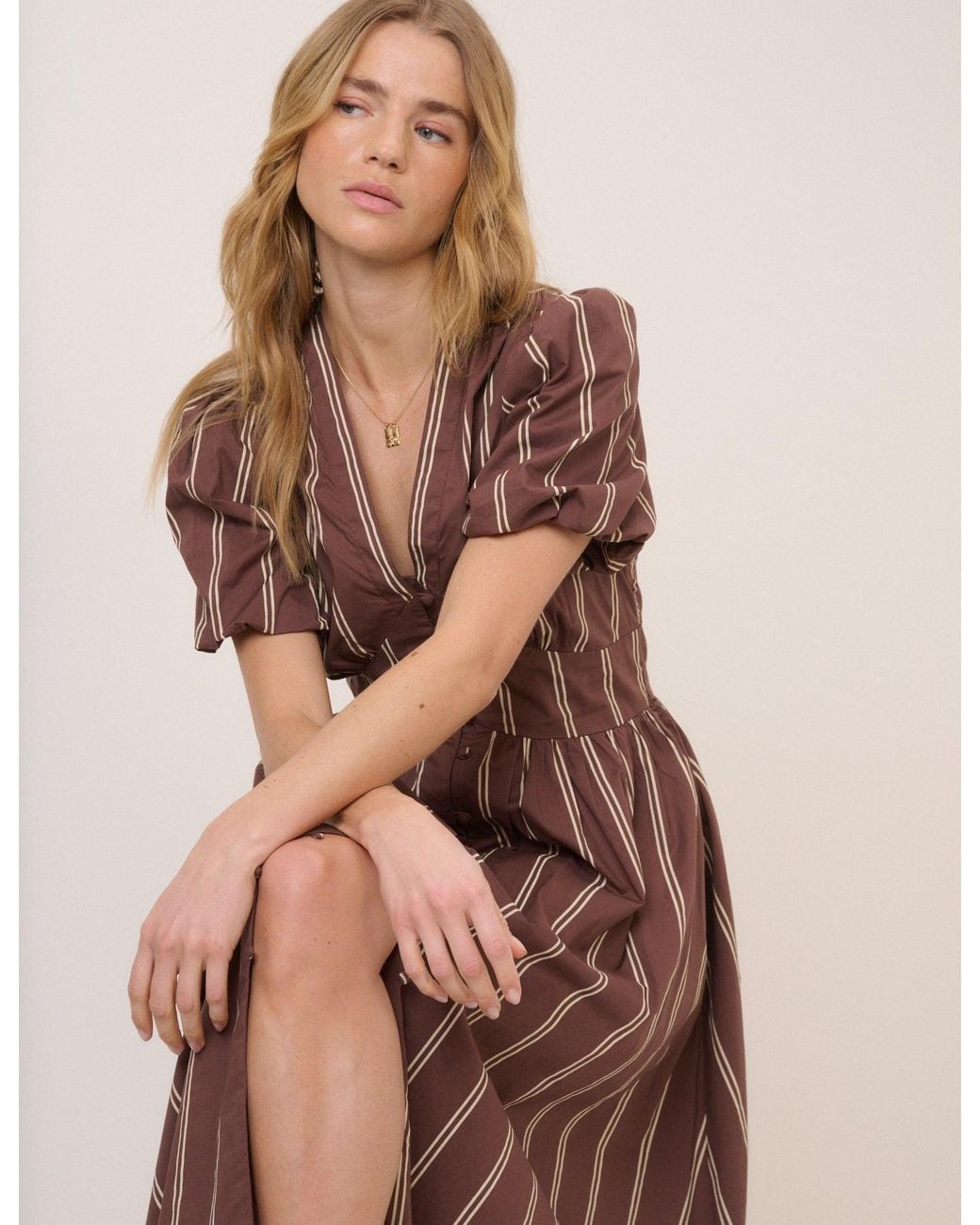 Nobody's Child Brown And Striped Starlight Midi Dress