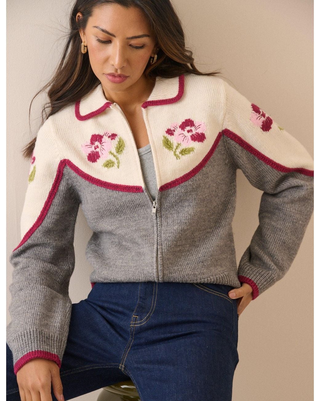 Nobody's Child White And Floral Knitted Jacket