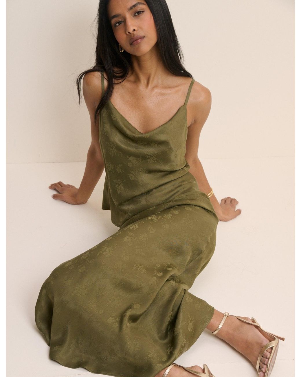 Nobody's Child Natural Jacquard Floral Satin Maxi Skirt