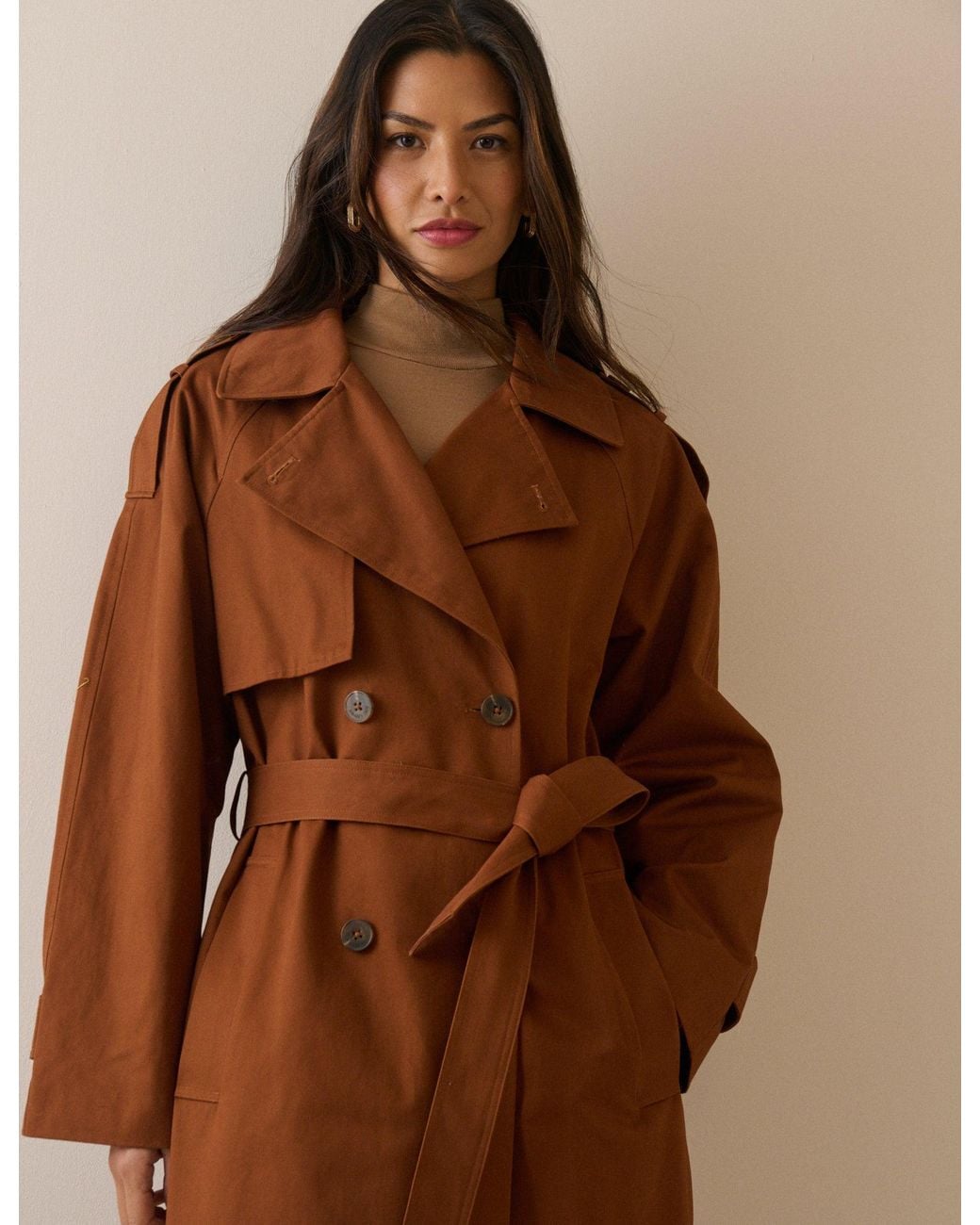 Nobody's Child Orange Rust Double-Breasted Relaxed Fit Trench Coat