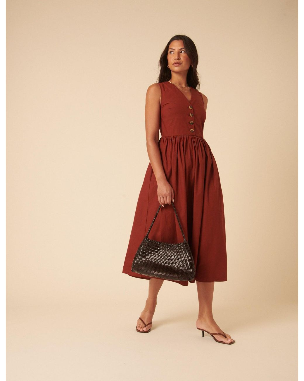 Nobody's Child Orange Burnt Oak Midi Dress