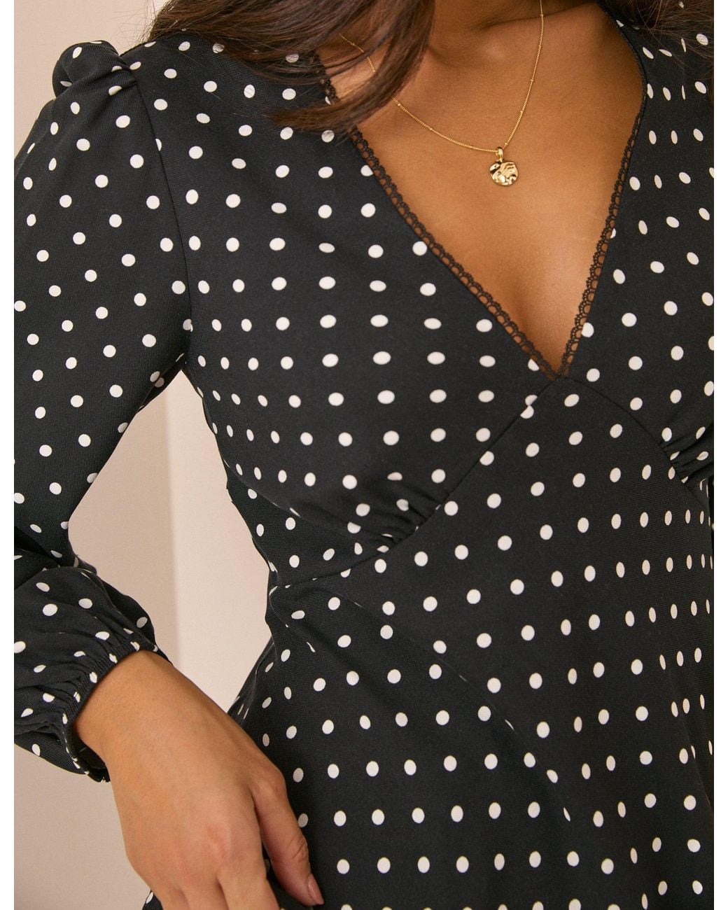 Nobody's Child Black Polka Dot Blouson Sleeve Top