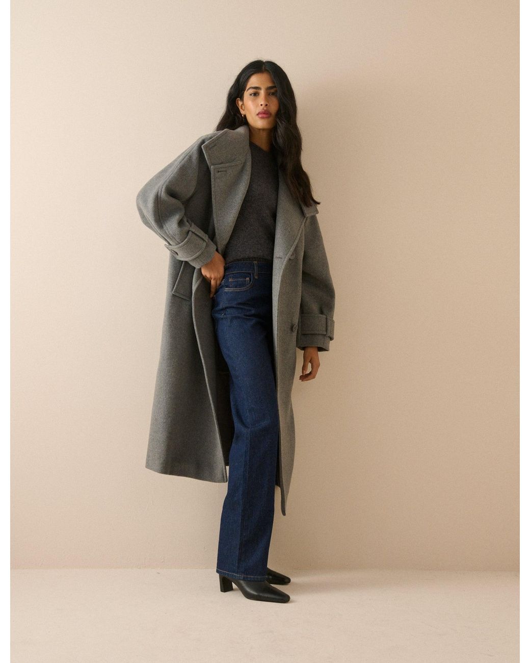 Nobody's Child Red Funnel Neck Oversized Wool-Blend Coat
