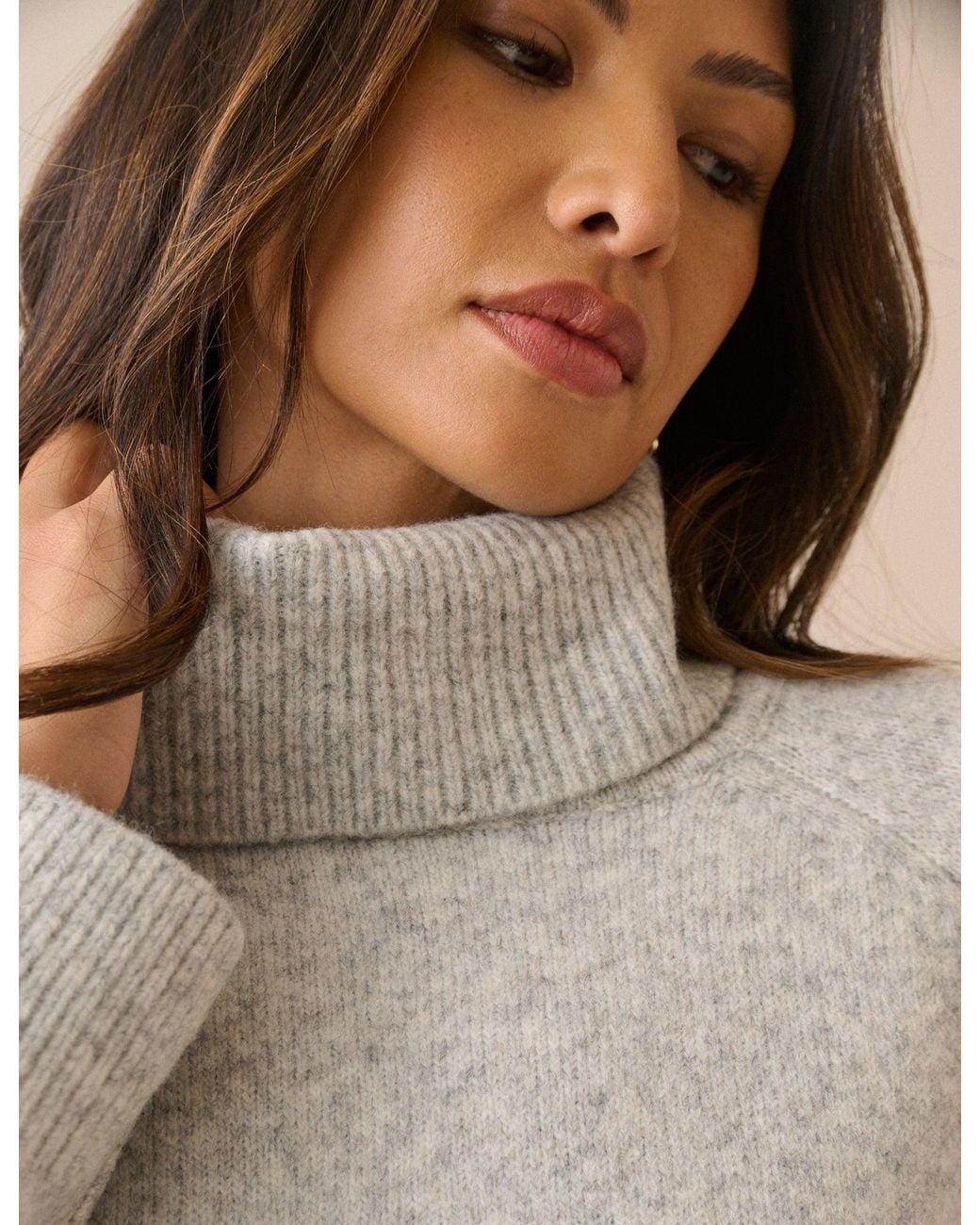 Nobody's Child Natural Marl Roll-Neck Oversized Jumper