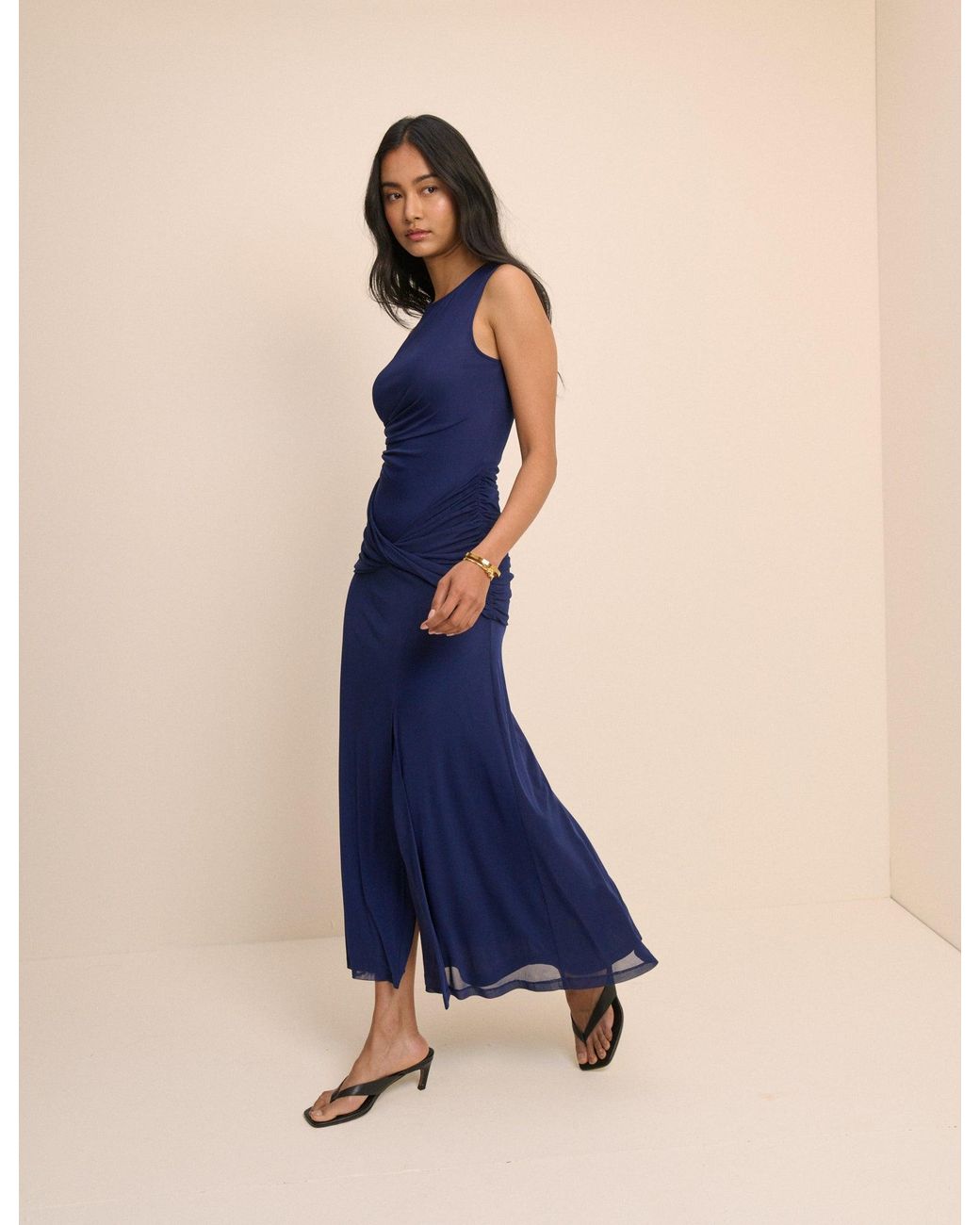 Nobody's Child Blue Ruched Mesh Tammy Midi Dress
