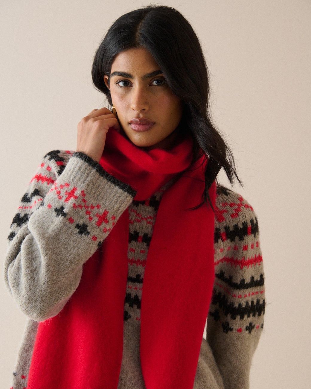 Nobody's Child Red Brushed Wool-Rich Scarf