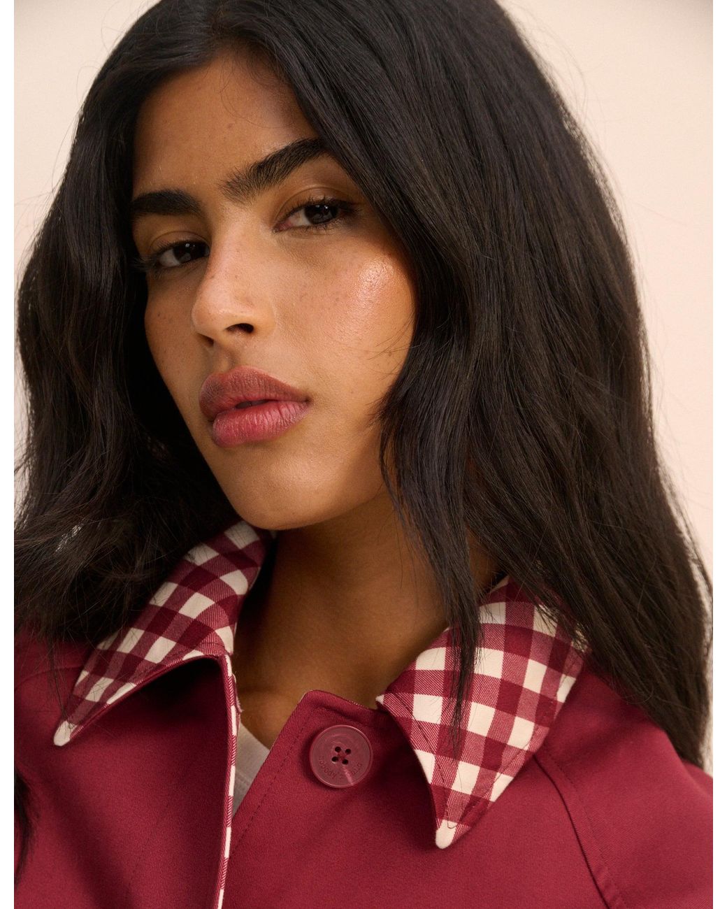 Nobody's Child Red Gingham Trim Trench Coat