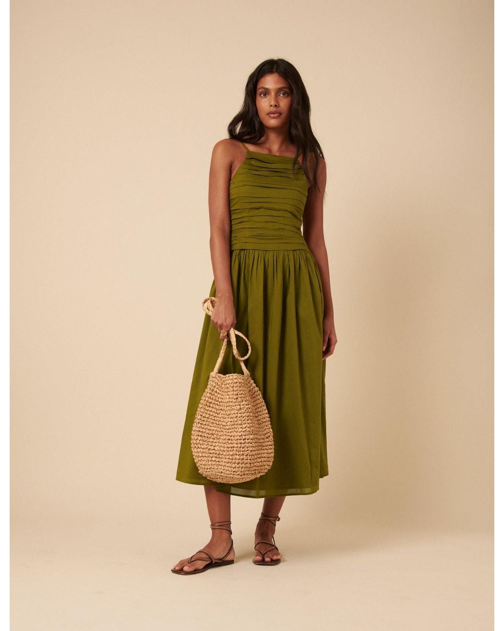 Nobody's Child Green Ruched Talia Midi Dress