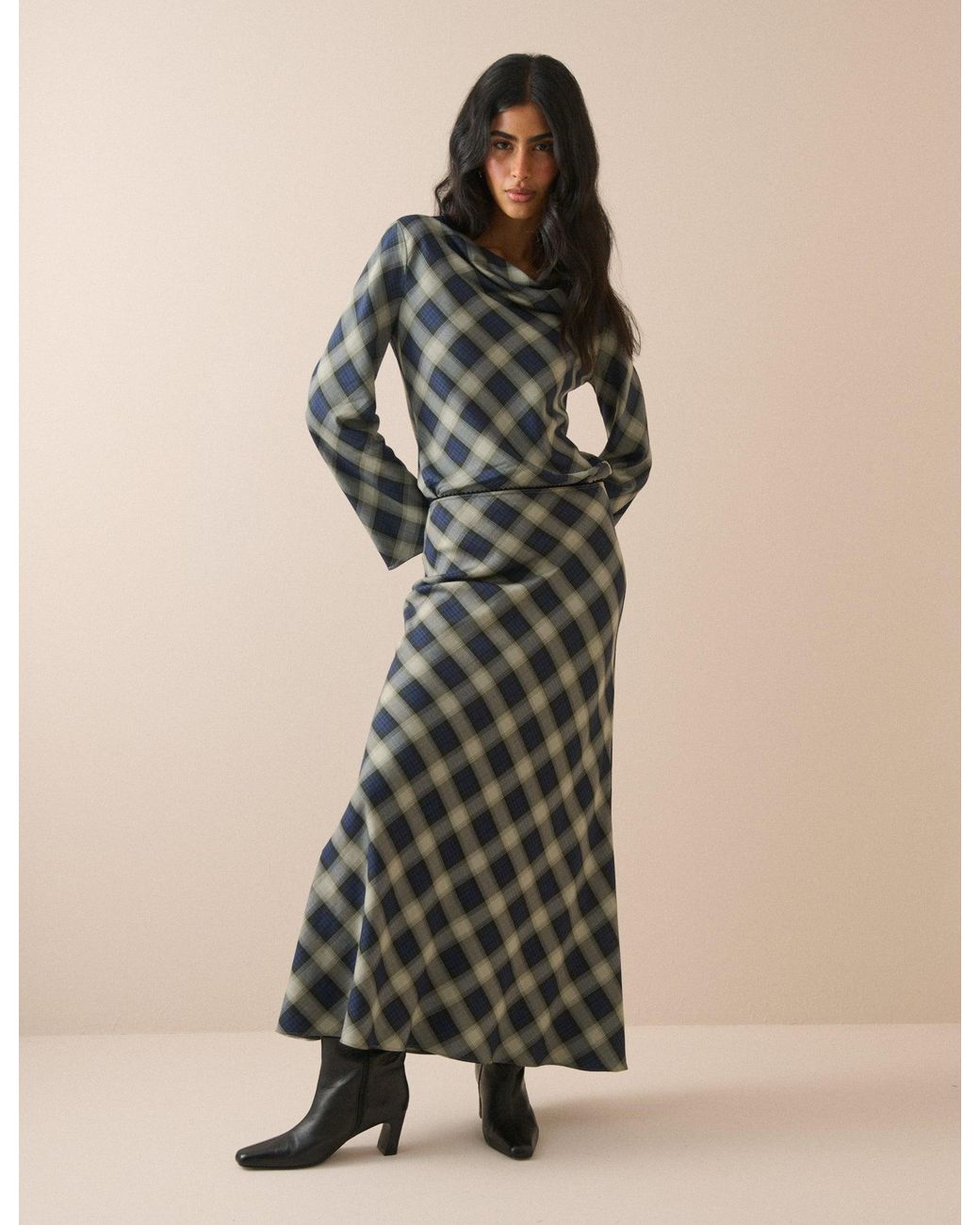 Nobody's Child Blue Check Cowl Neck Top