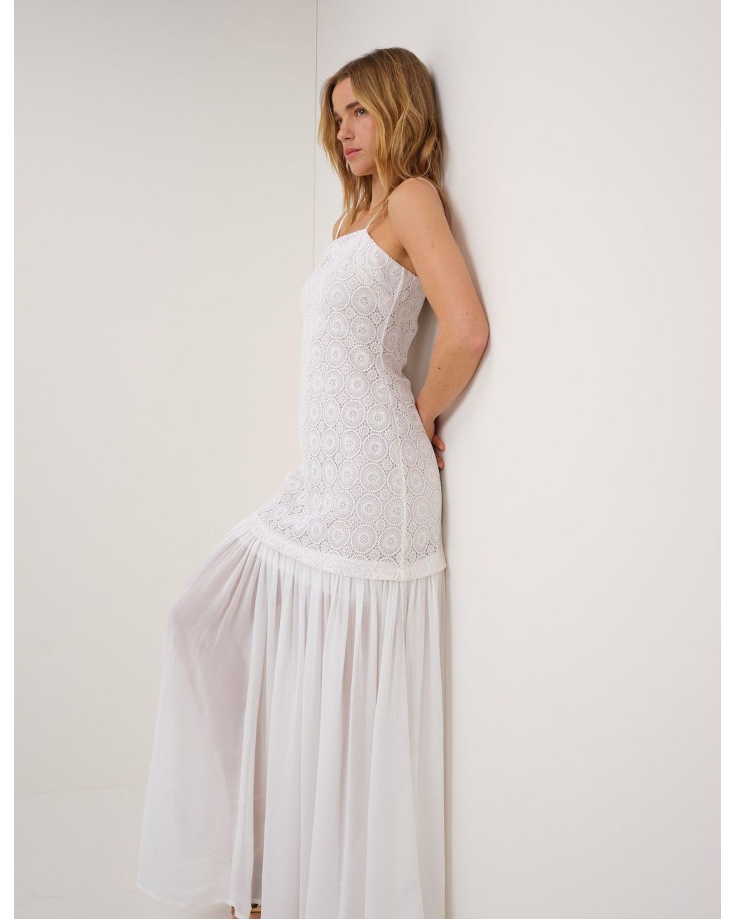 Nobody's Child White Drop Waist Lulu Maxi Dress
