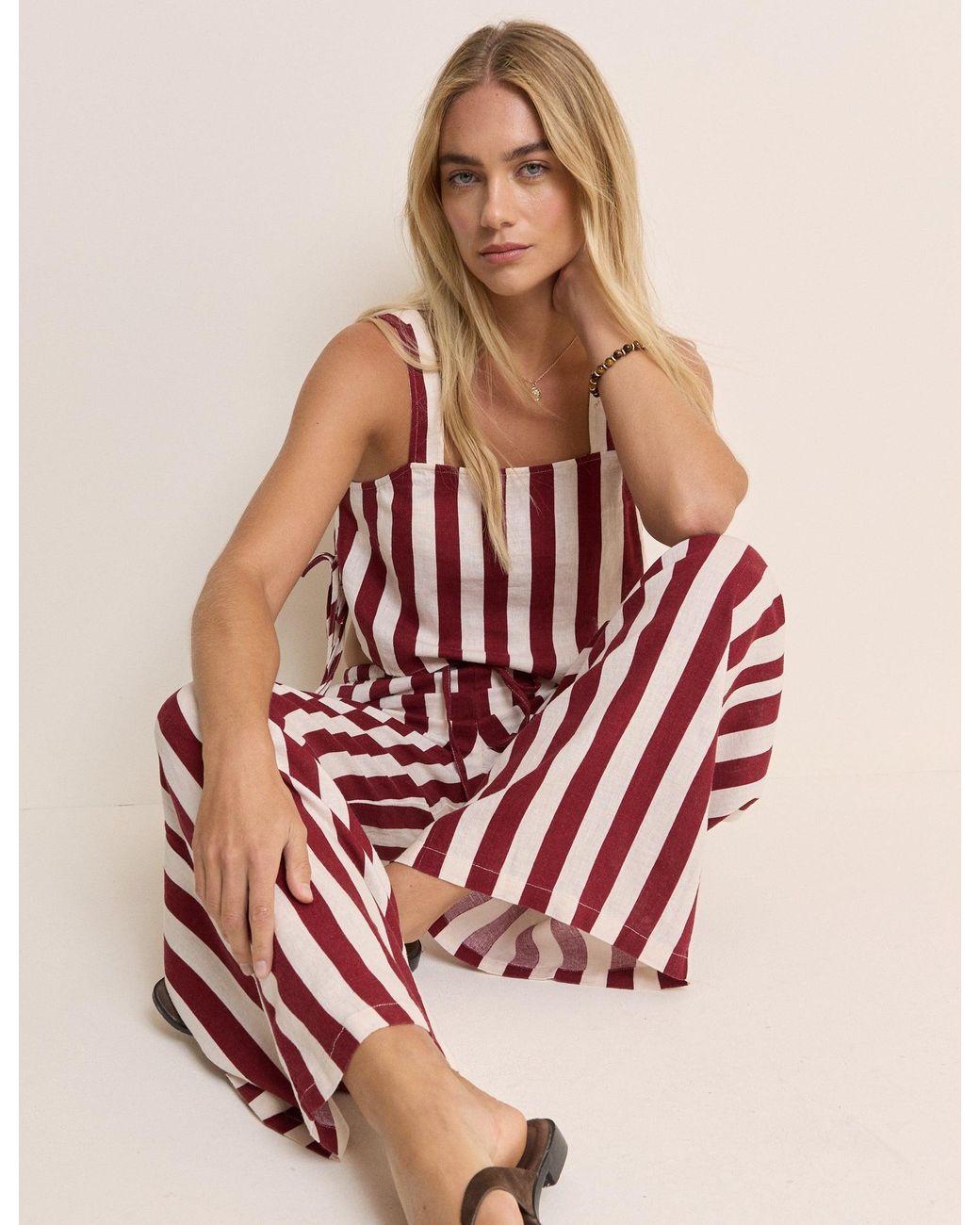 Nobody's Child Blue Burgundy Striped-Blend Reese Trousers