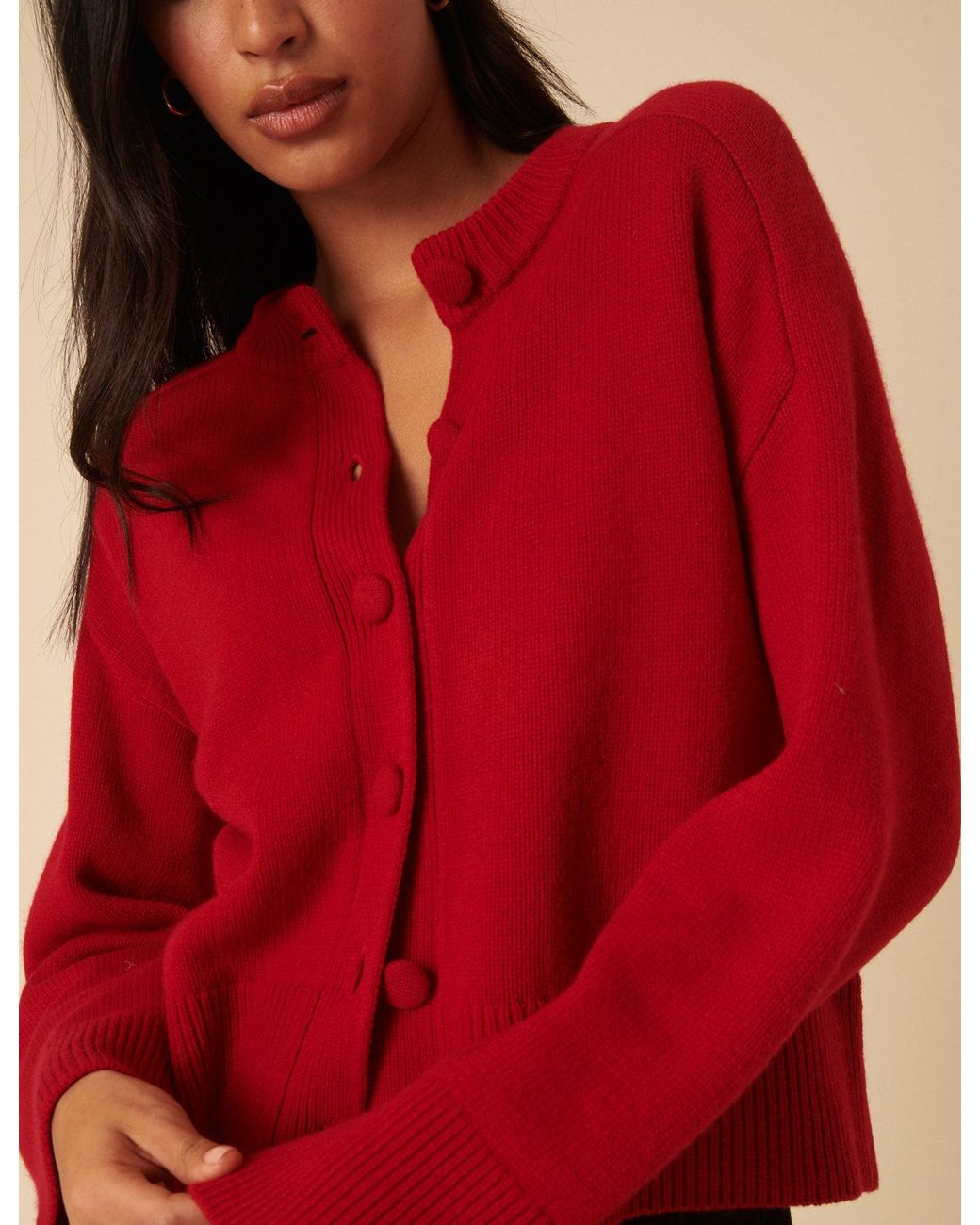 Nobody's Child Red Wool Crew Neck Cardigan