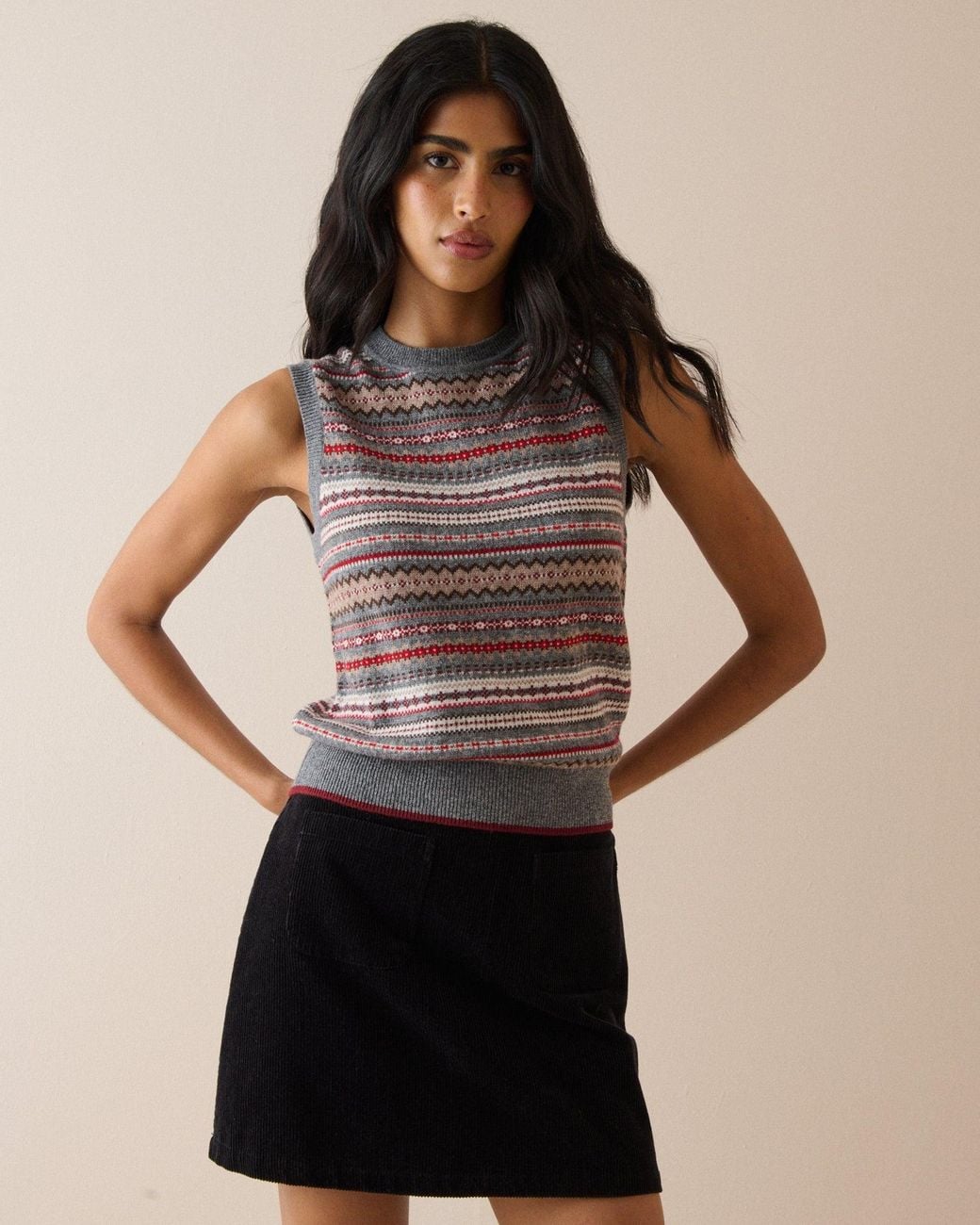 Nobody's Child Black Fair Isle Print Knitted Vest