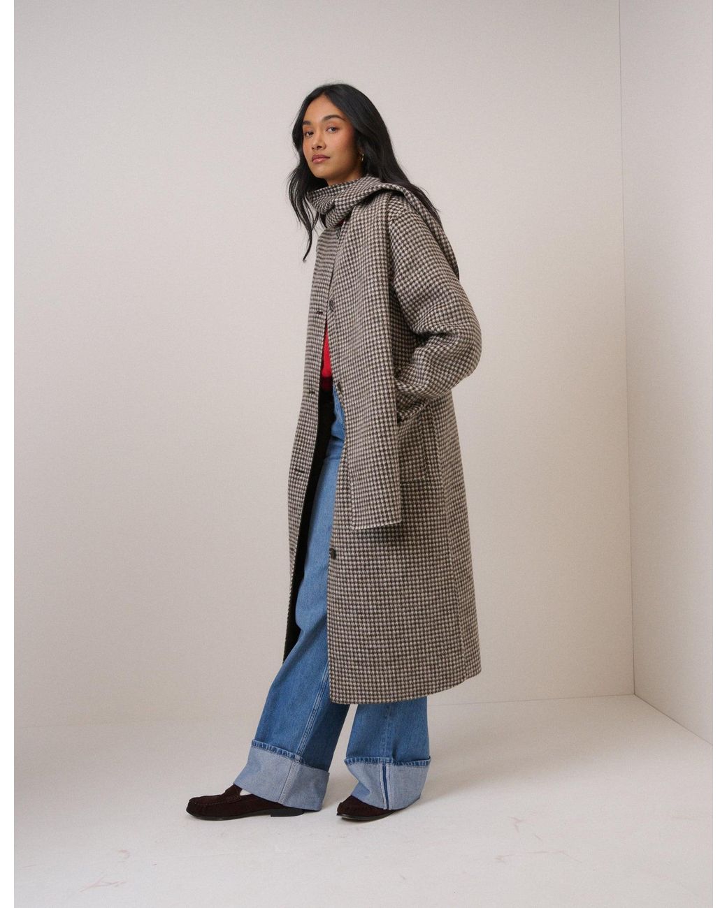 Nobody's Child Natural Houndstooth Reversible Scarf Coat