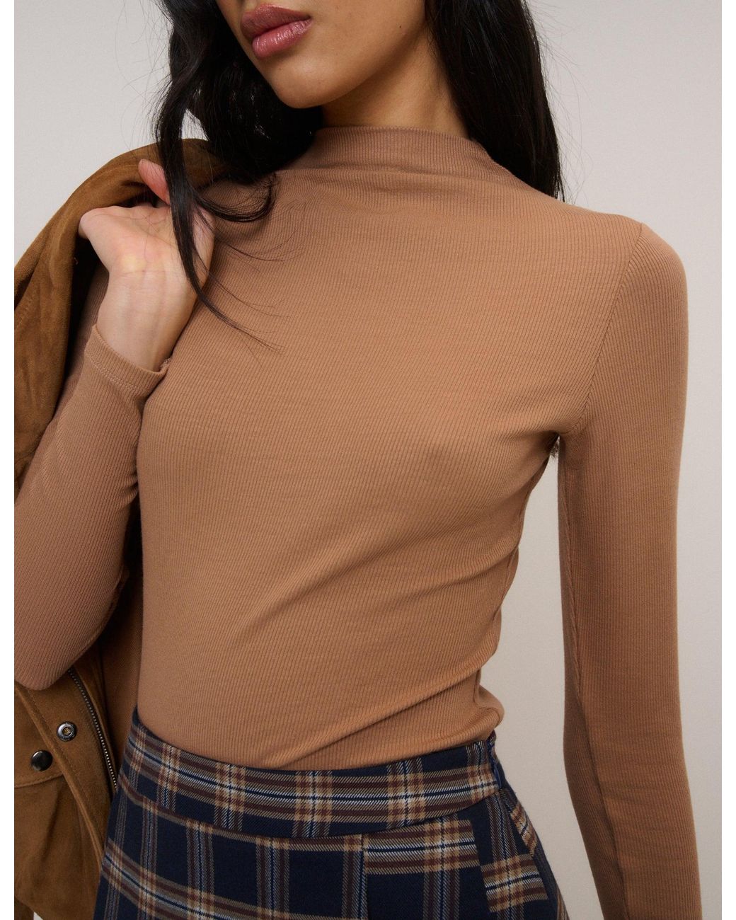 Nobody's Child Brown High Neck Ribbed Top