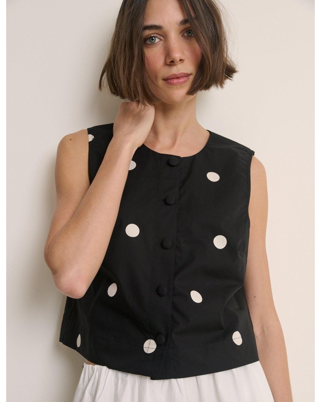 Nobody's Child Natural Polka Dot Button Front Top