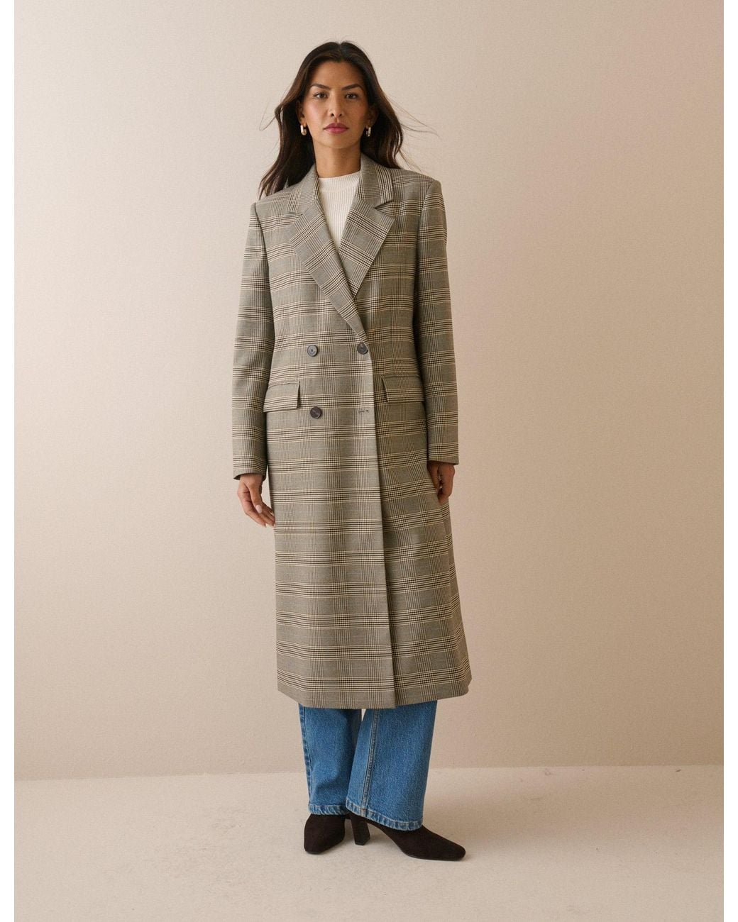 Nobody's Child Natural Check Longline Tailored Duster Coat