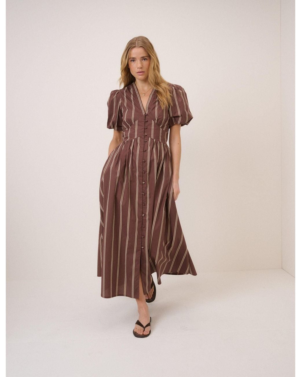 Nobody's Child Brown And Striped Starlight Midi Dress