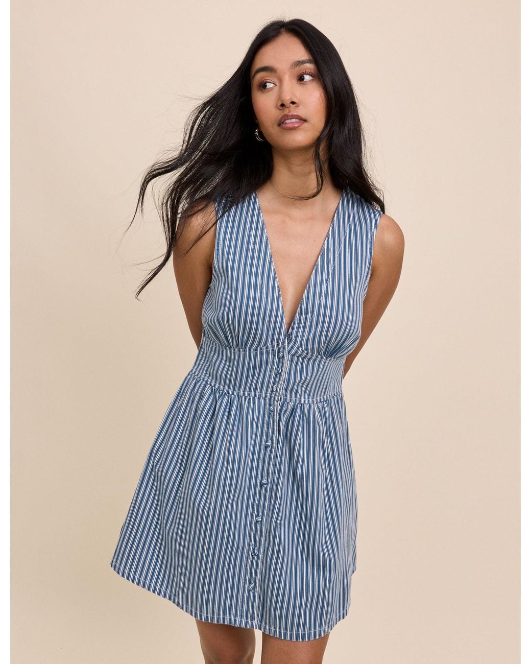 Nobody's Child Blue Denim Pinstripe Starlight Mini Dress