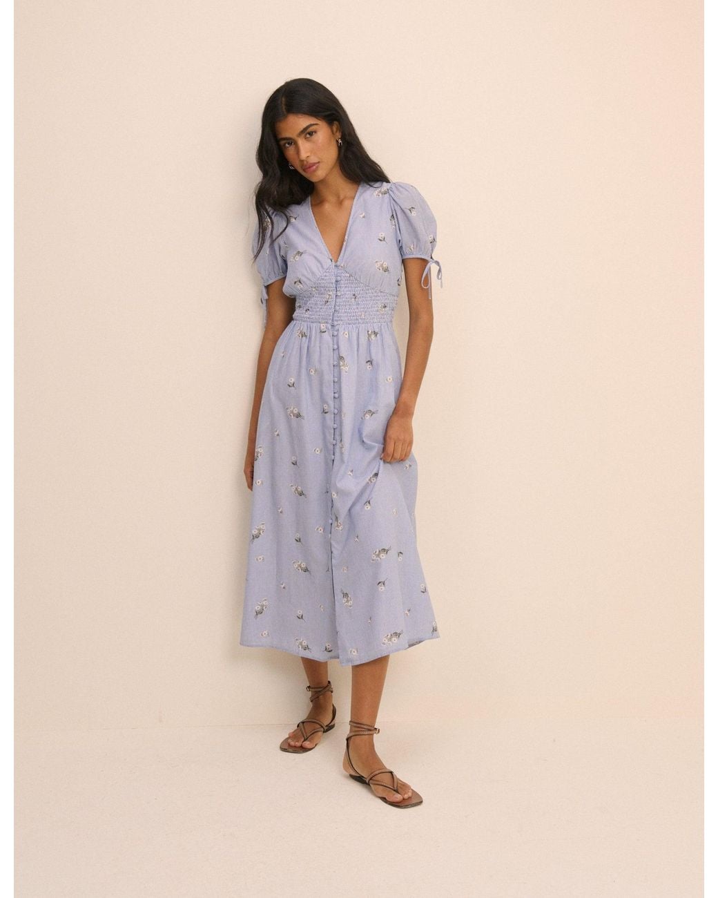 Nobody's Child Blue Pinstriped Ezra Midi Dress