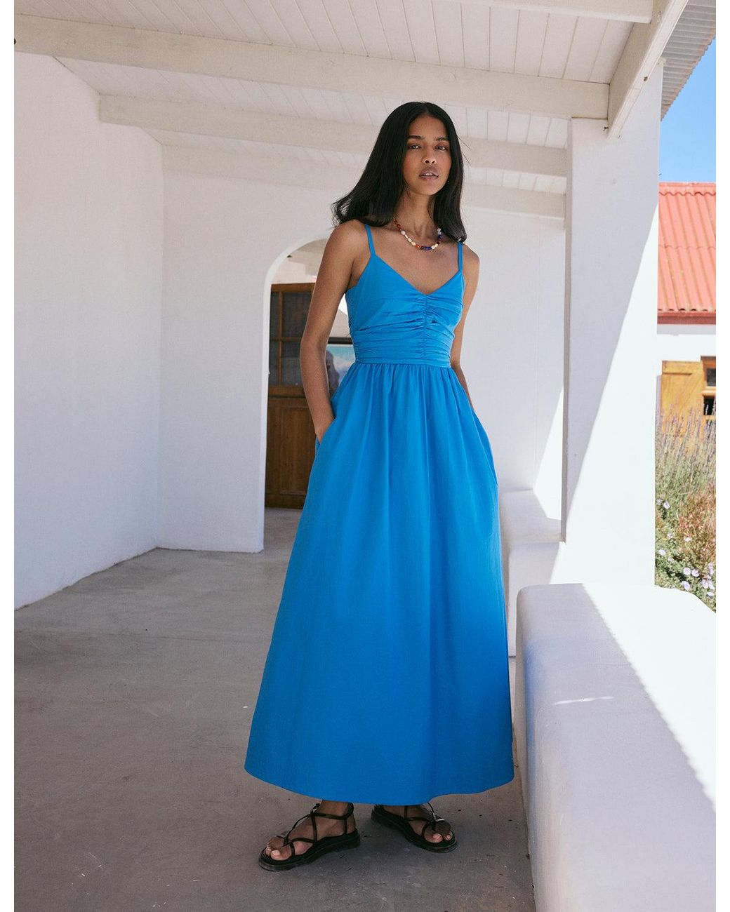Nobody's Child Blue Ruched Paige Maxi Dress