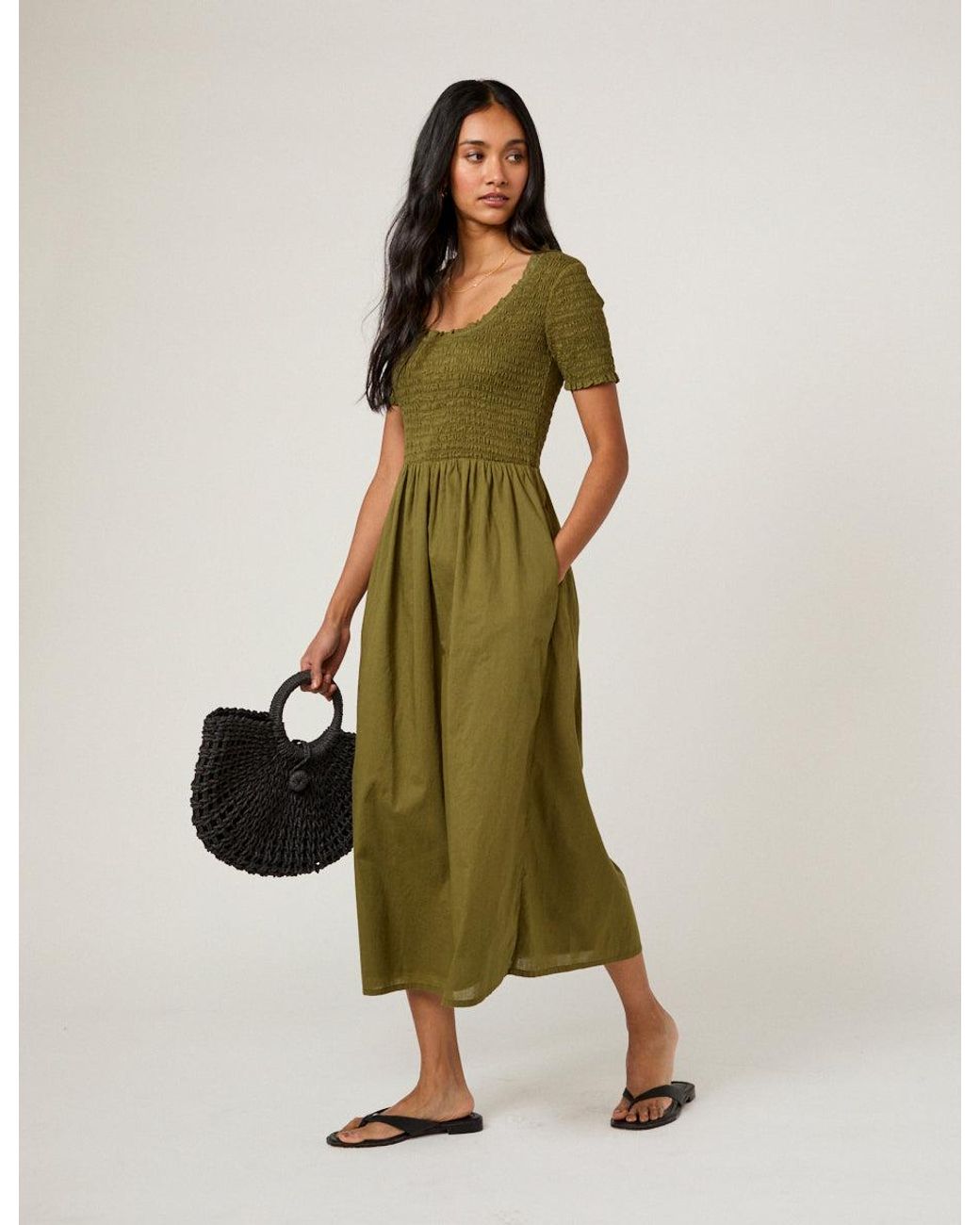 Nobody's Child Green Ruched Zita Midi Dress