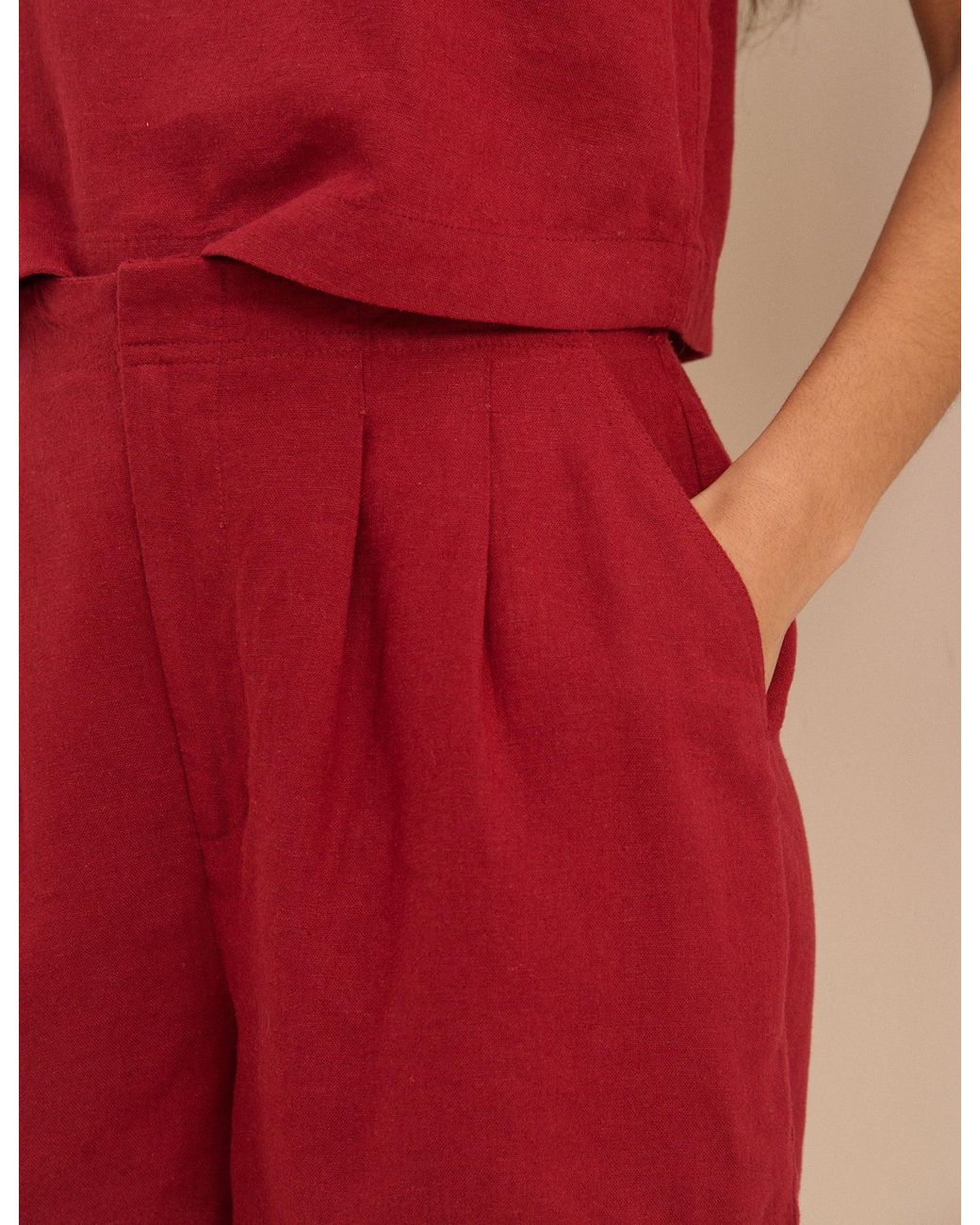 Nobody's Child Red Linen-Rich Shorts