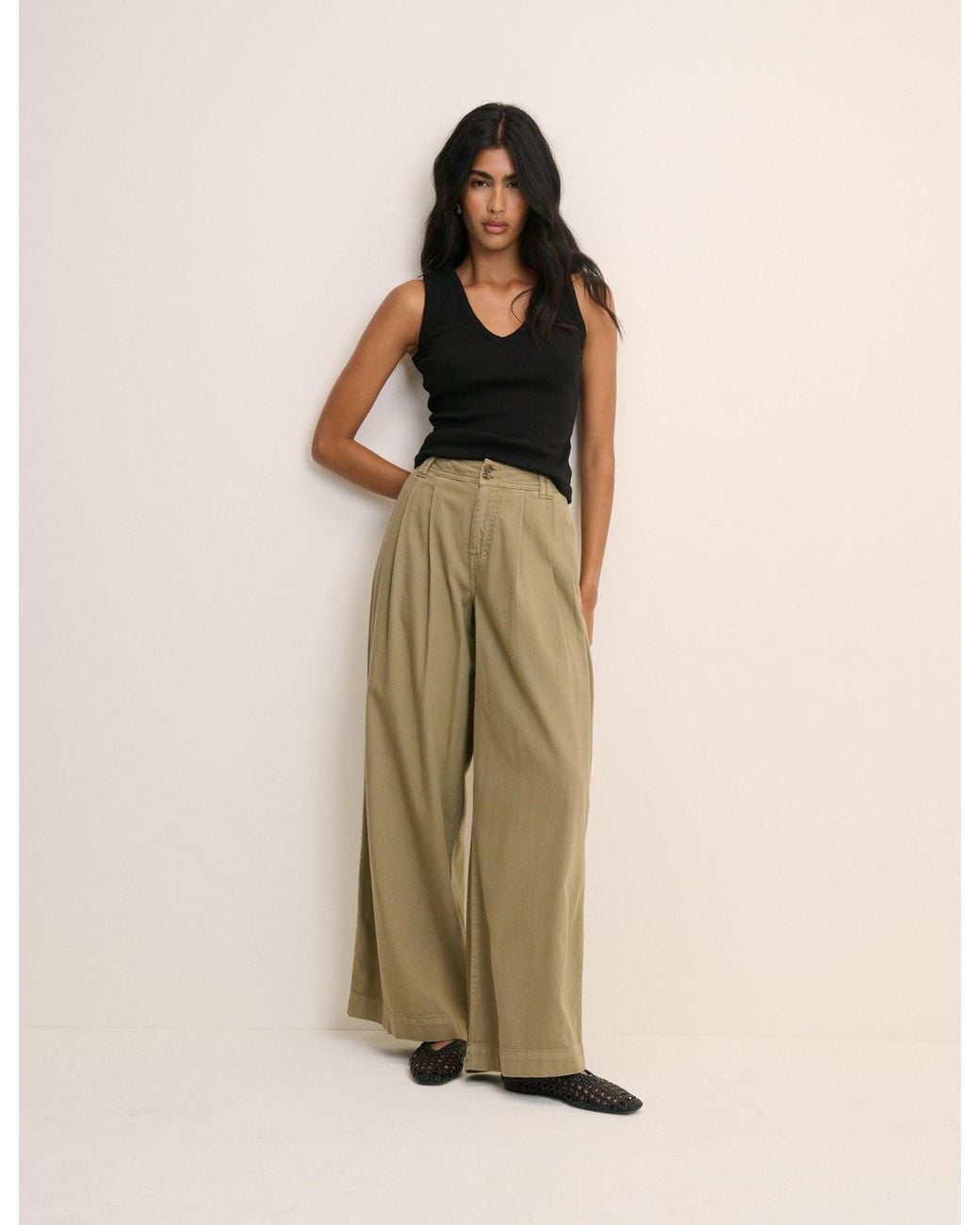 Nobody's Child Natural Pleated Wide Leg Trousers