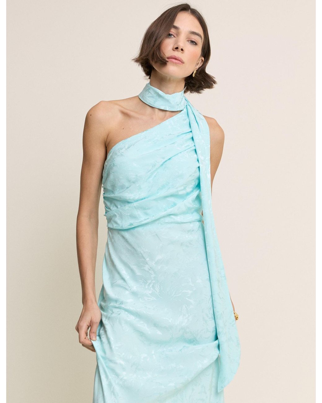 Nobody's Child Blue Light Floral Satin Oceane Maxi Dress