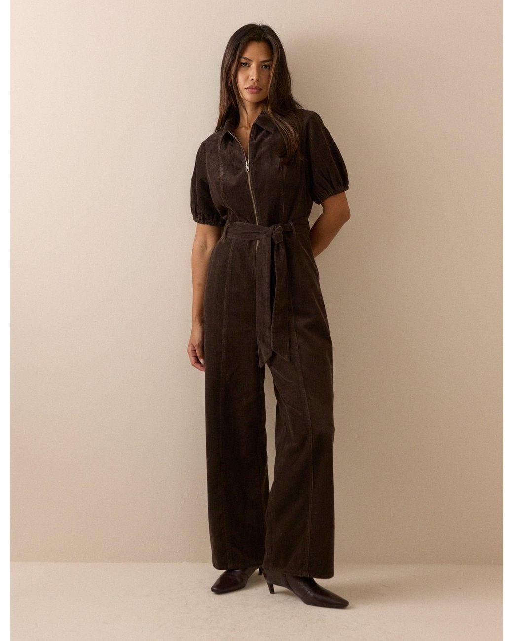 Nobody's Child Natural Puff Sleeve Cord Jumpsuit