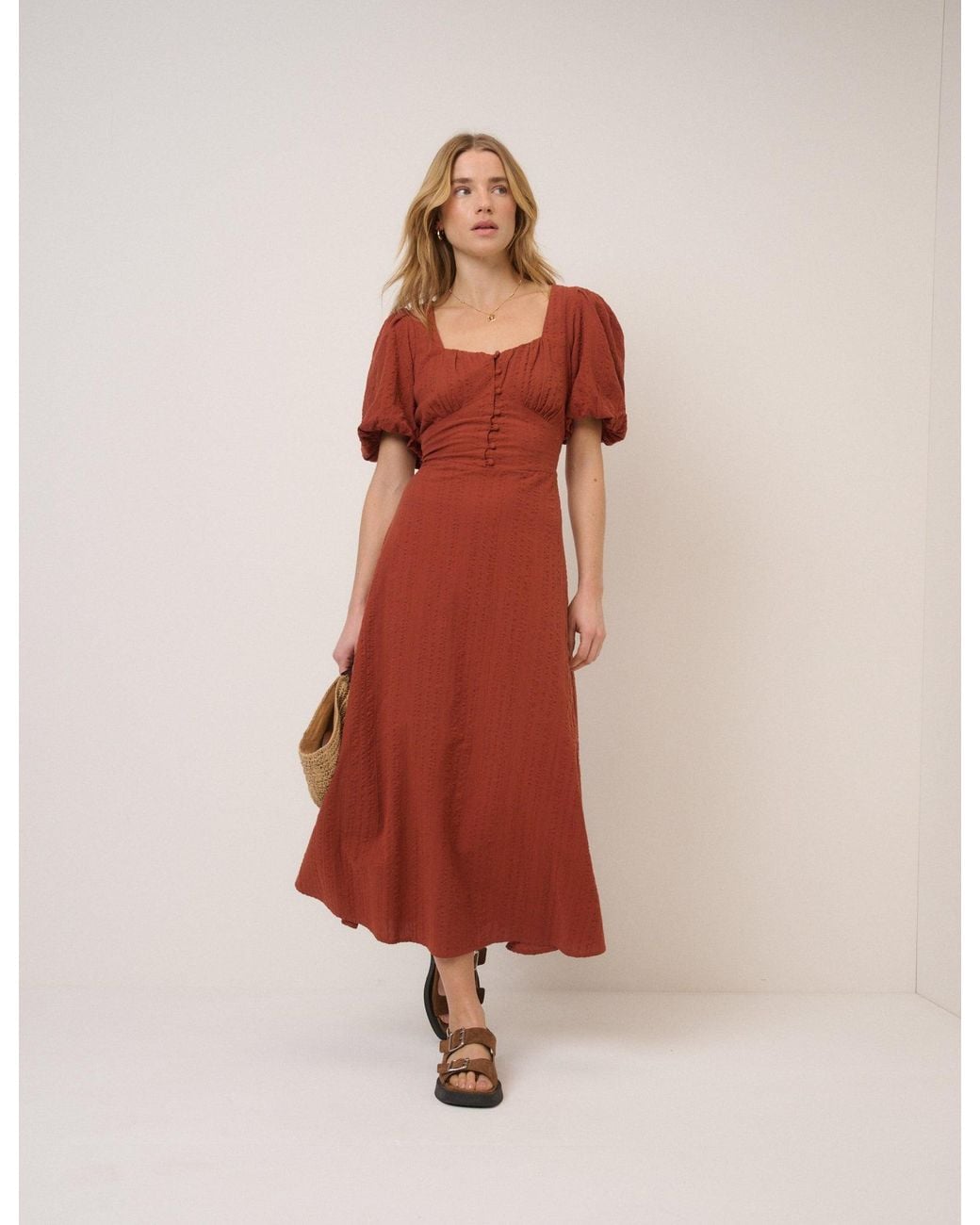 Nobody's Child Orange Burnt Melody Midi Dress
