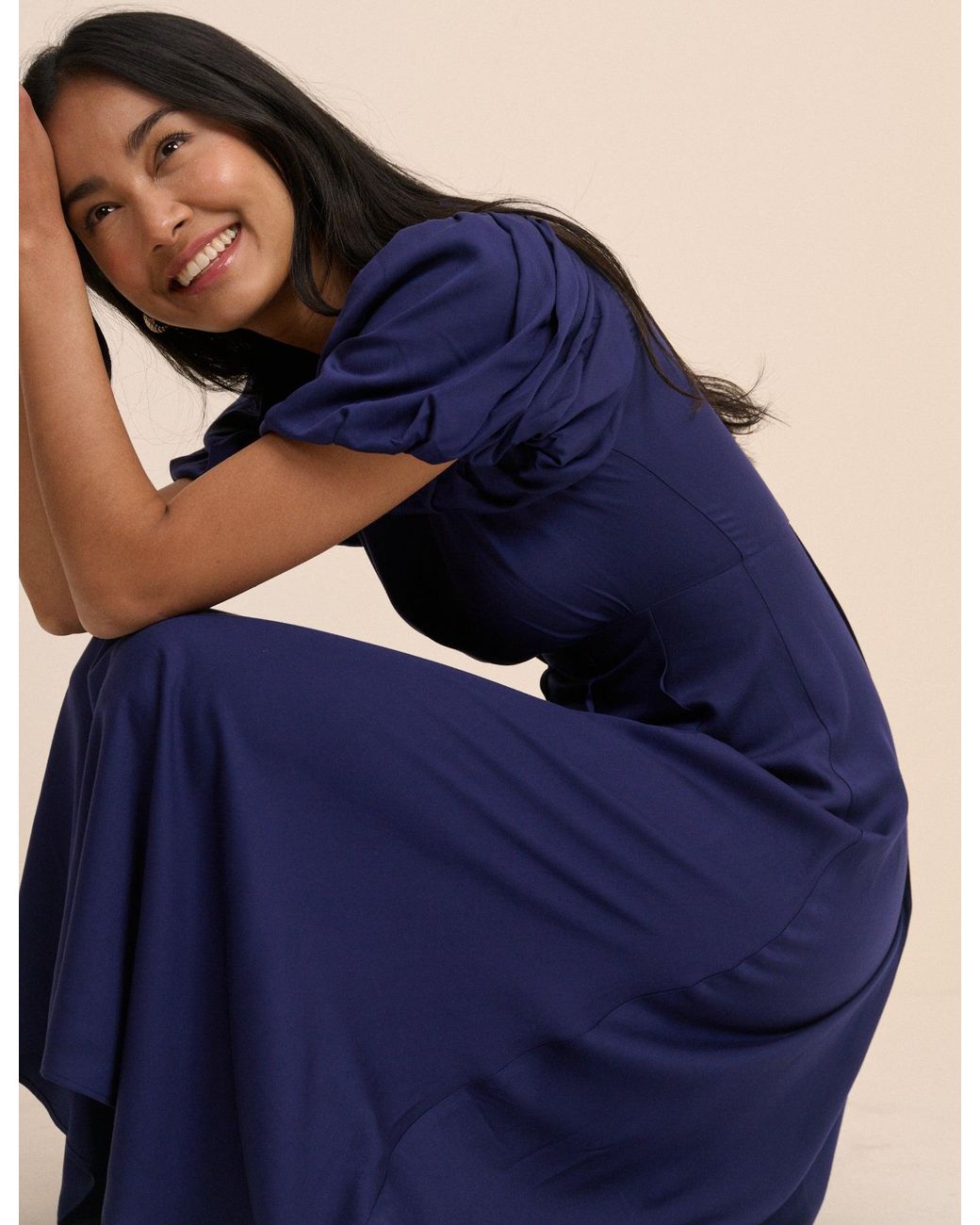 Nobody's Child Blue Puff Sleeve Quinn Midi Dress
