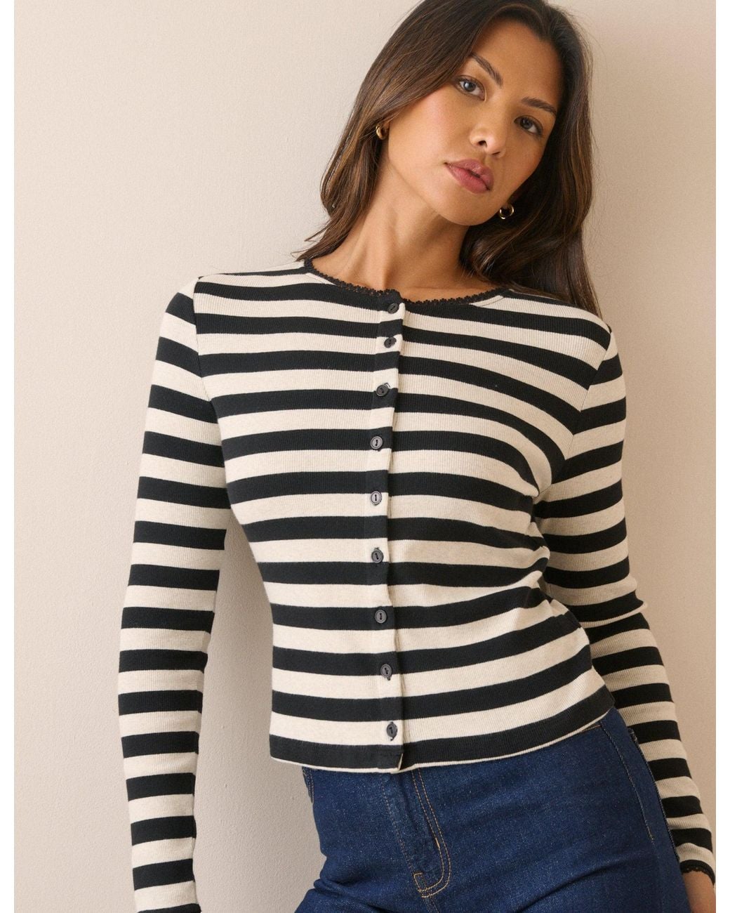 Nobody's Child Black And Stripe Ribbed Cardigan