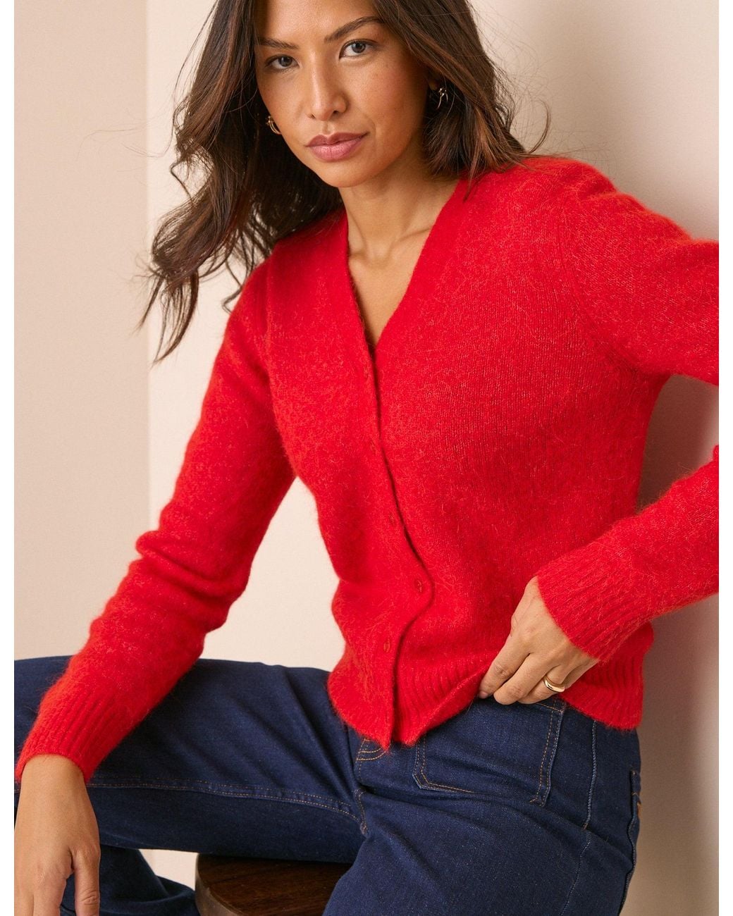 Nobody's Child Red Shoulder Pad Knitted Cardigan
