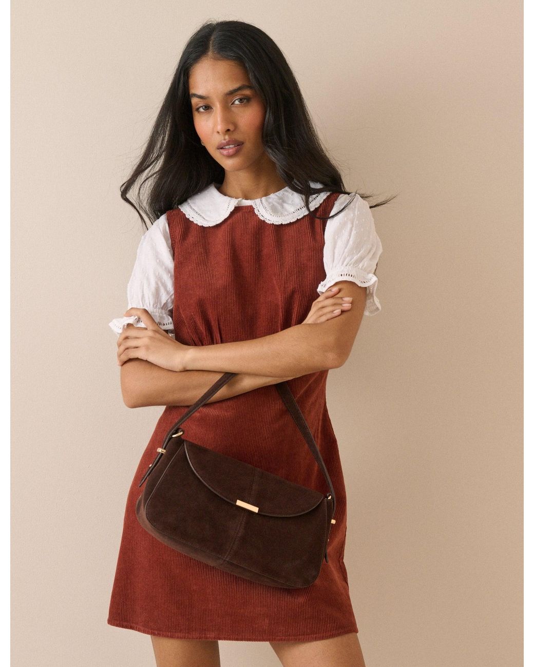 Nobody's Child Brown Auburn Cord Vicky Mini Dress