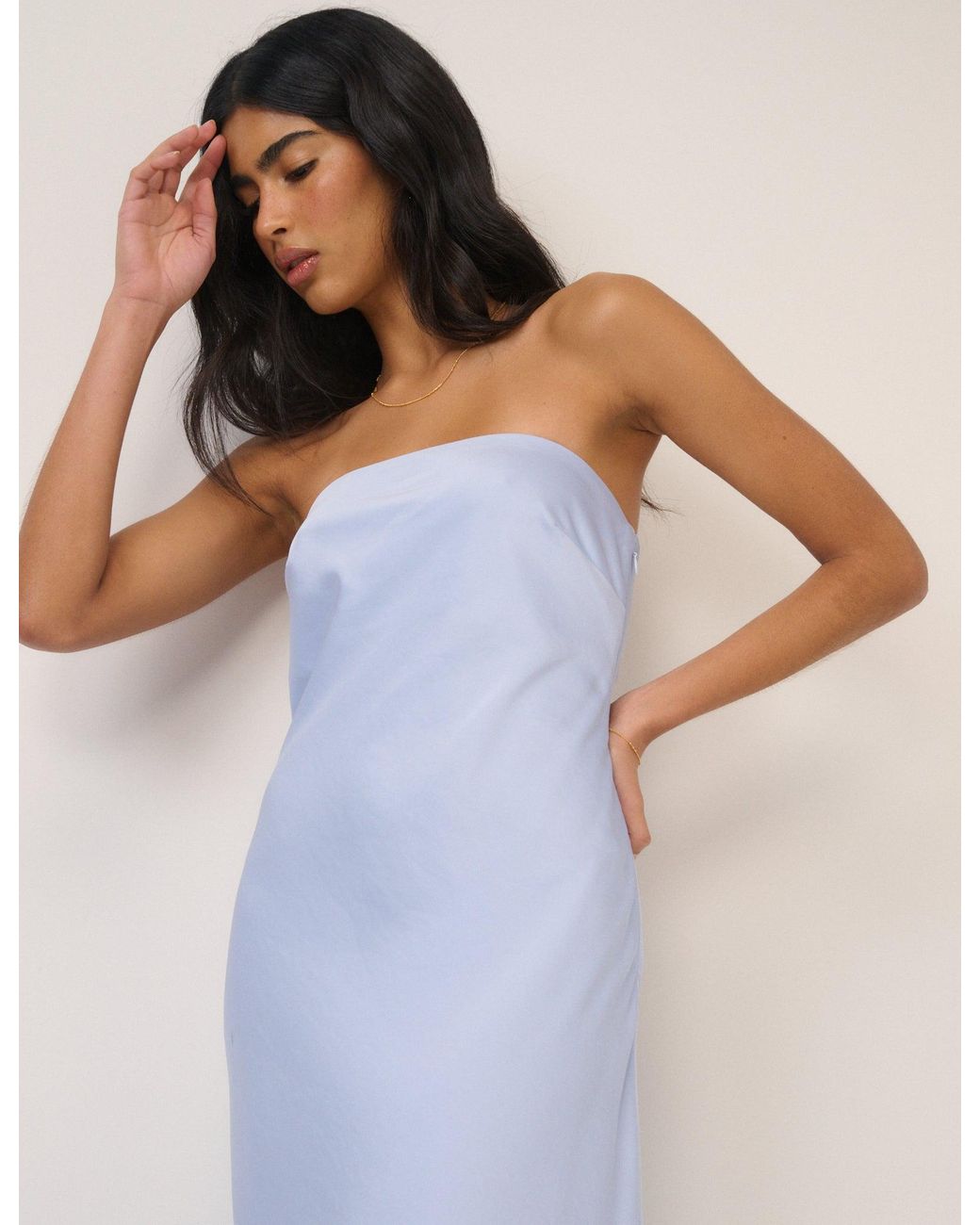 Nobody's Child Blue Soft Satin Bandeau Arden Maxi Dress