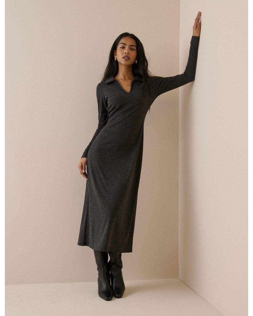 Nobody's Child Natural Ribbed Jersey Everett Midi Dress